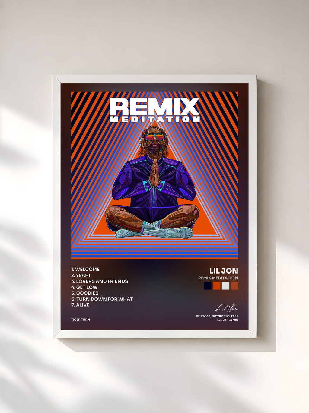 #blanc Tableau de l'album Remix Meditation de Lil Jon, cadre blanc, imprimé et encadré en France