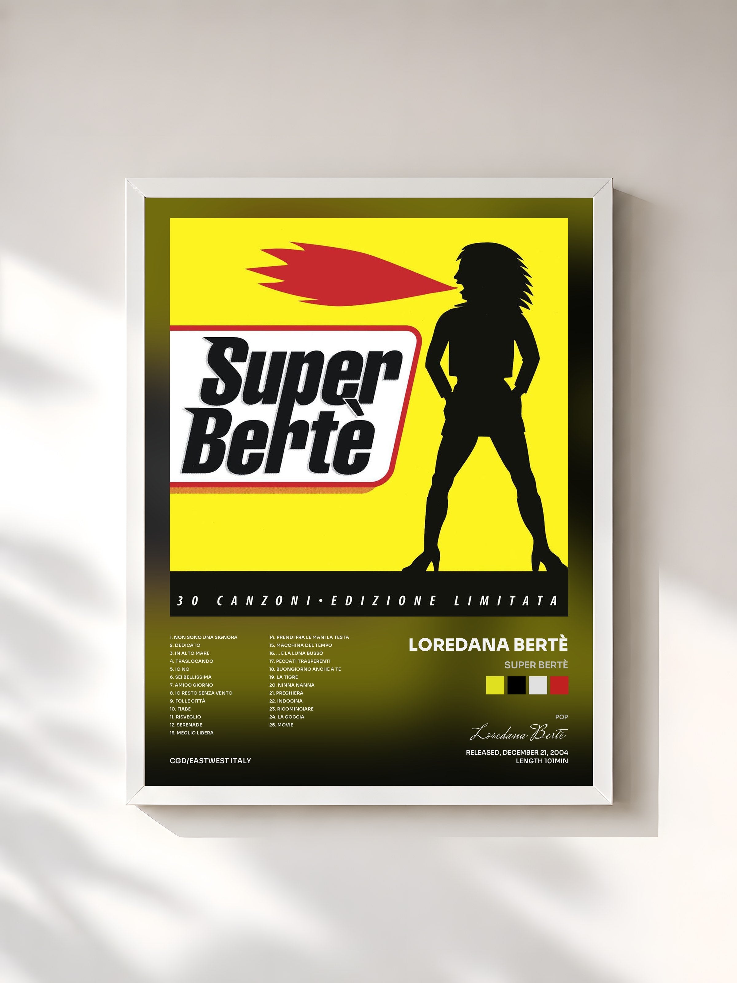 #blanc Tableau de l'album Super Bertè de Loredana Bertè, cadre blanc, imprimé et encadré en France