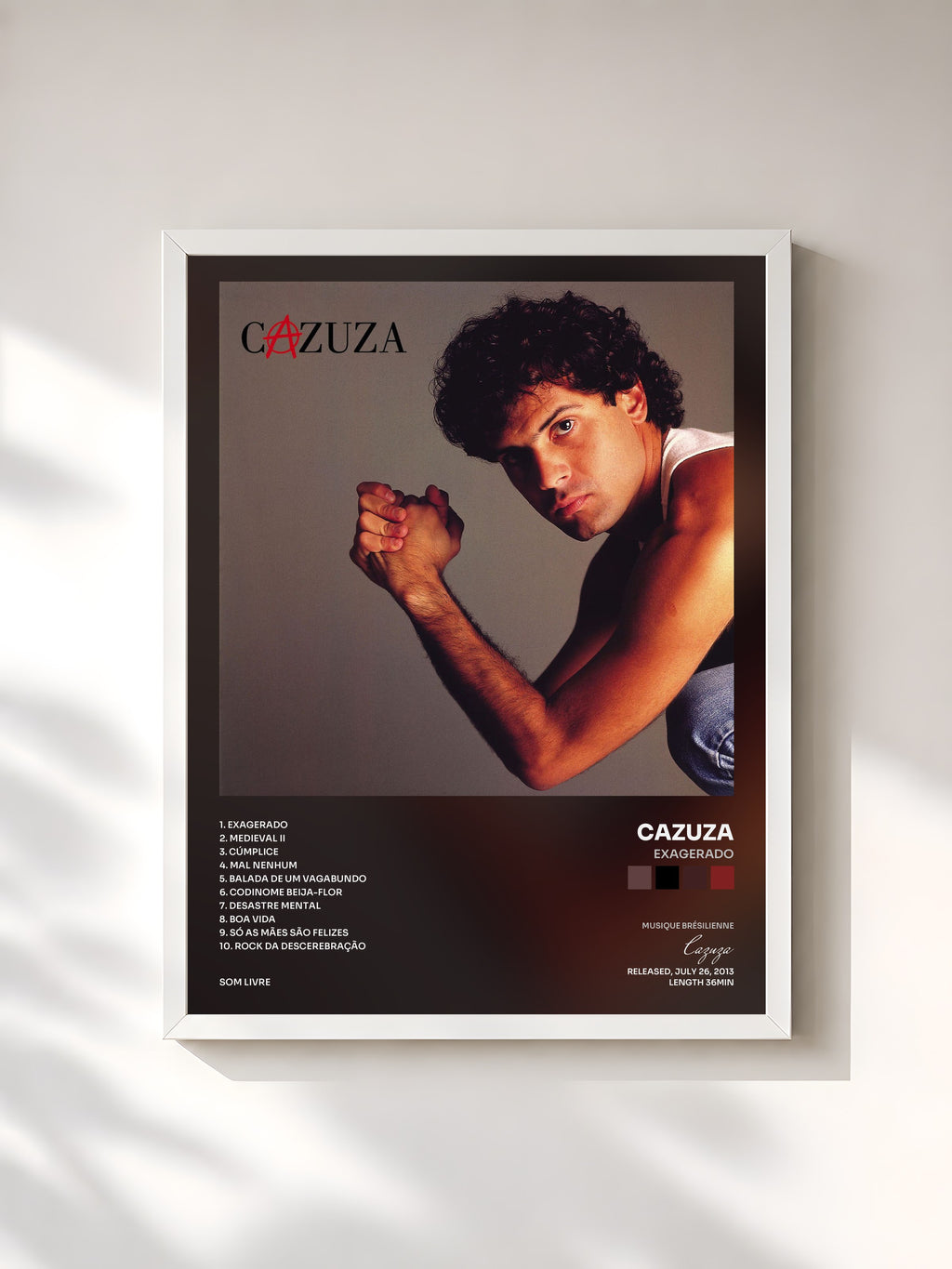 #blanc Tableau de l'album Exagerado de Cazuza, cadre blanc, imprimé et encadré en France