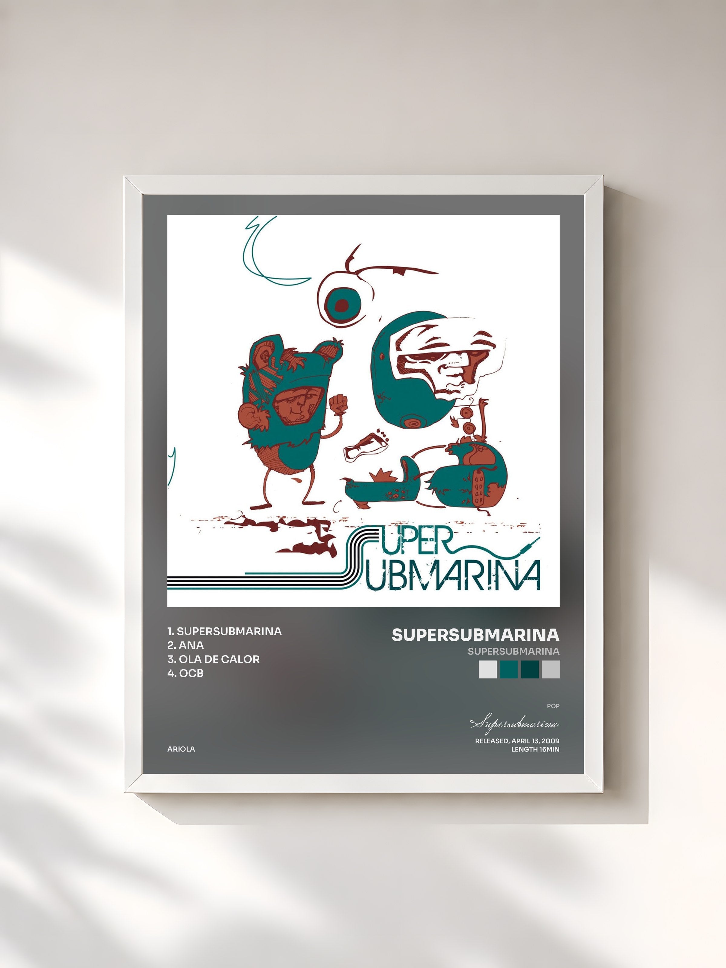 #blanc Tableau de l'album Supersubmarina de Supersubmarina, cadre blanc, imprimé et encadré en France