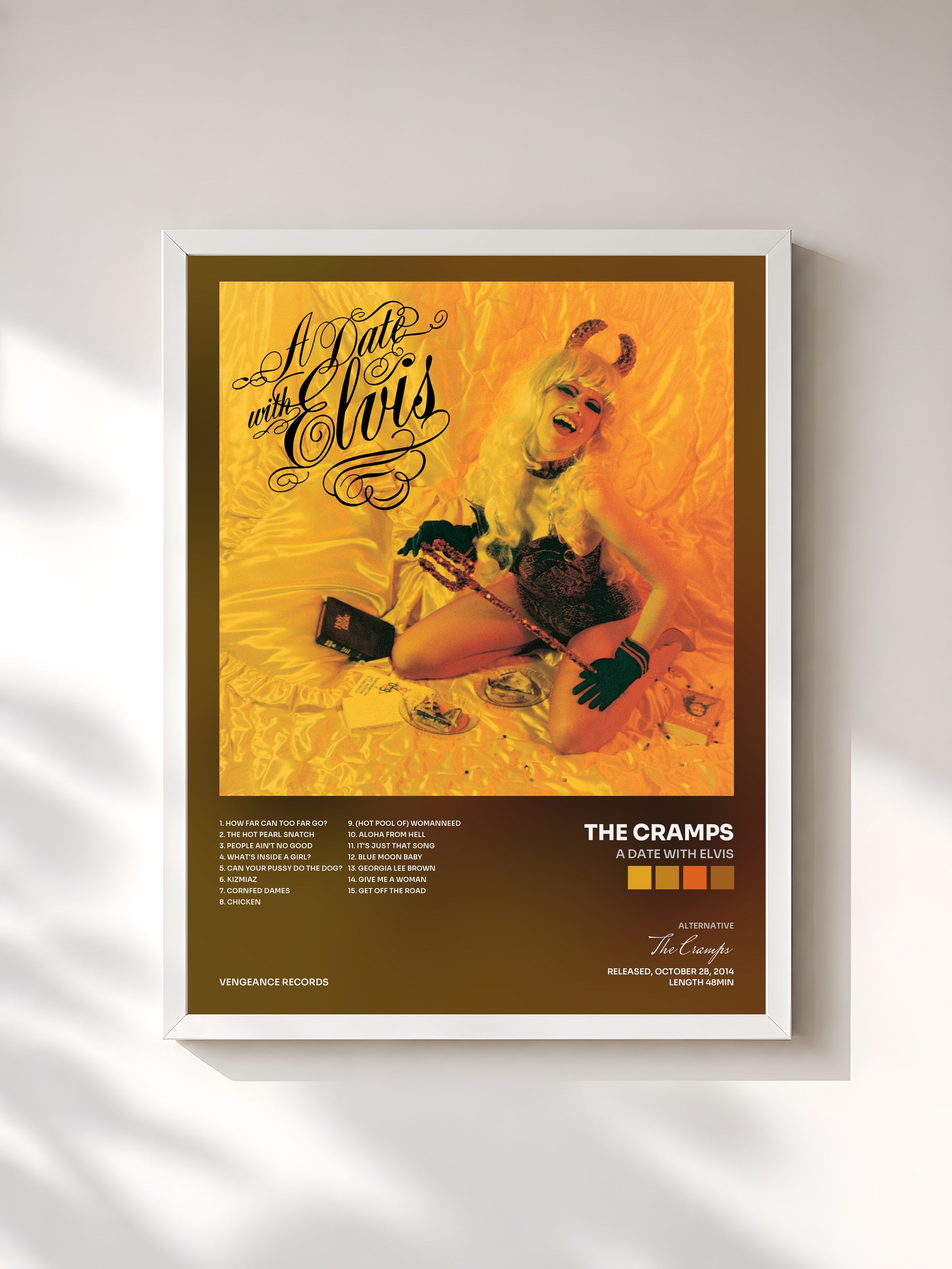 #blanc Tableau de l'album A Date with Elvis de The Cramps, cadre blanc, imprimé et encadré en France