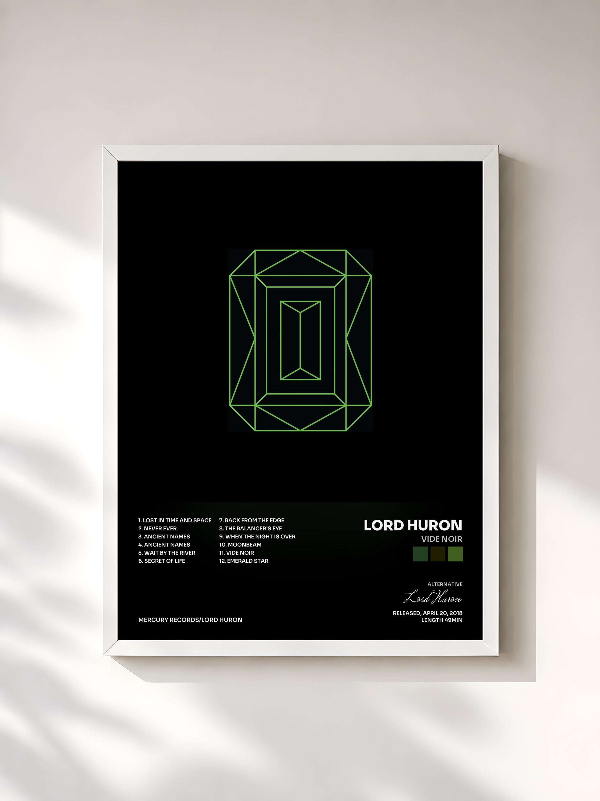 #blanc Tableau de l'album Vide Noir de Lord Huron, cadre blanc, imprimé et encadré en France