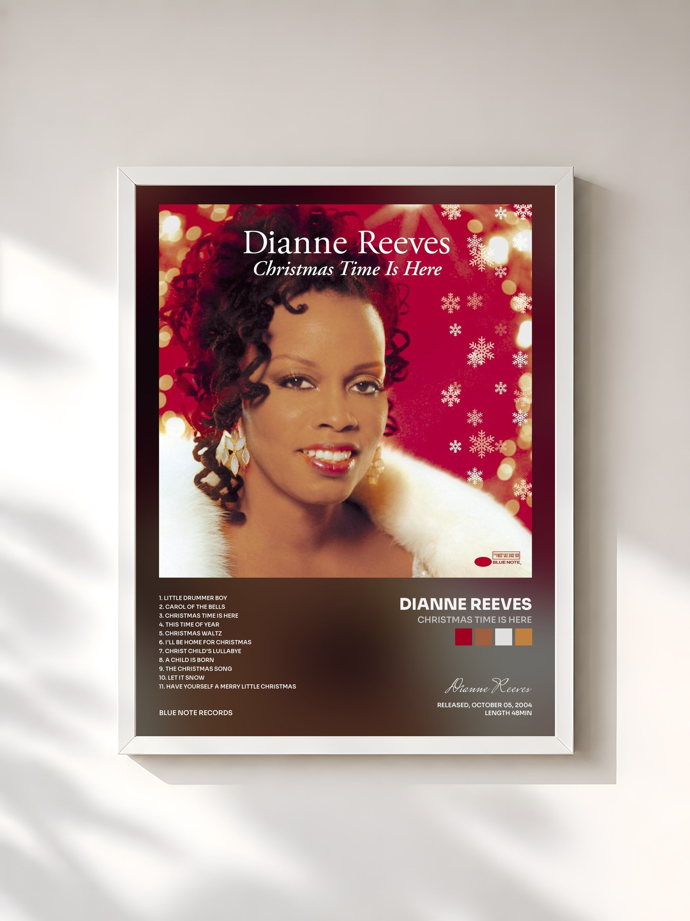 #blanc Tableau de l'album Christmas Time Is Here de Dianne Reeves, cadre blanc, imprimé et encadré en France