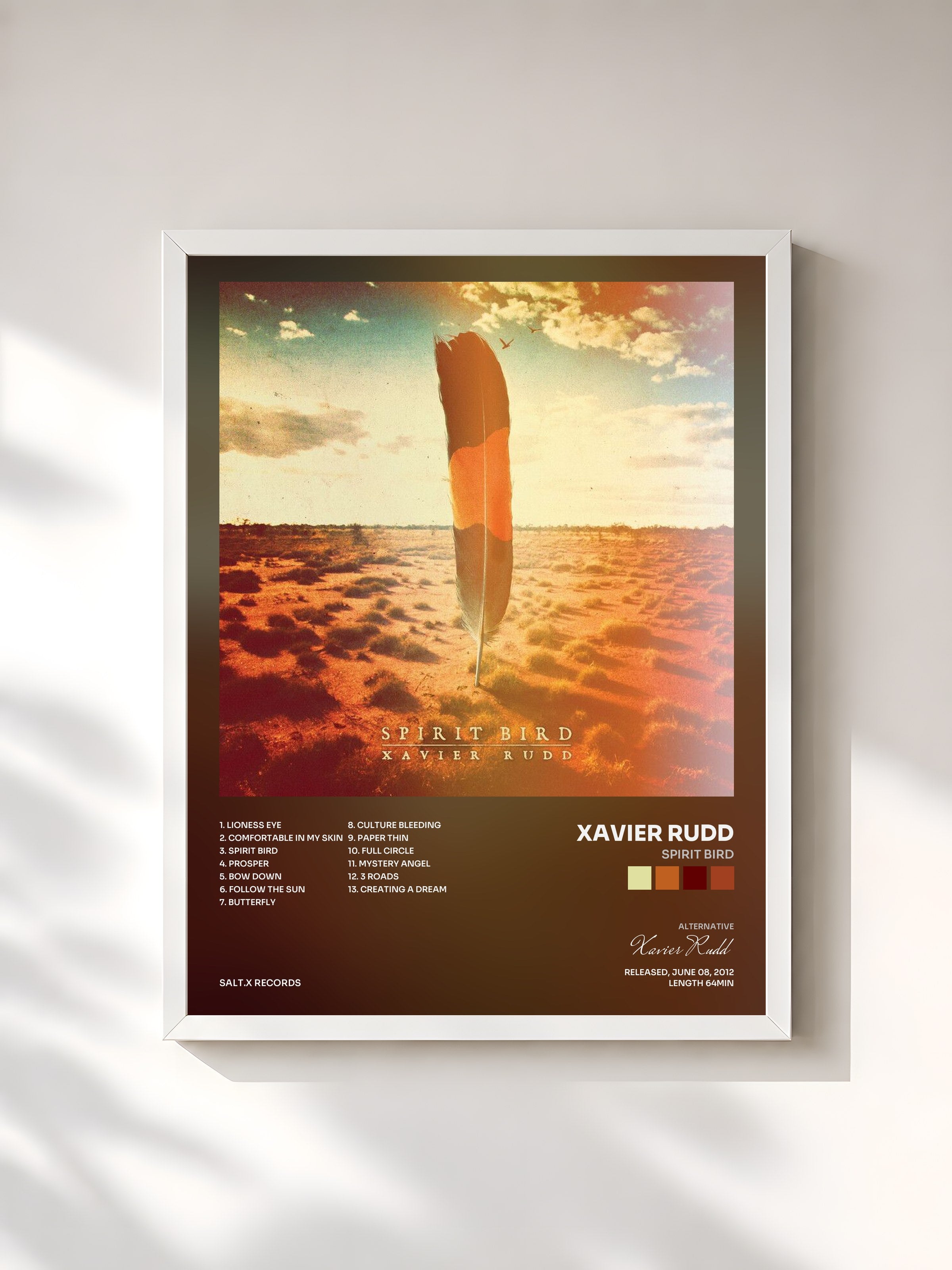 #blanc Tableau de l'album Spirit Bird de Xavier Rudd, cadre blanc, imprimé et encadré en France