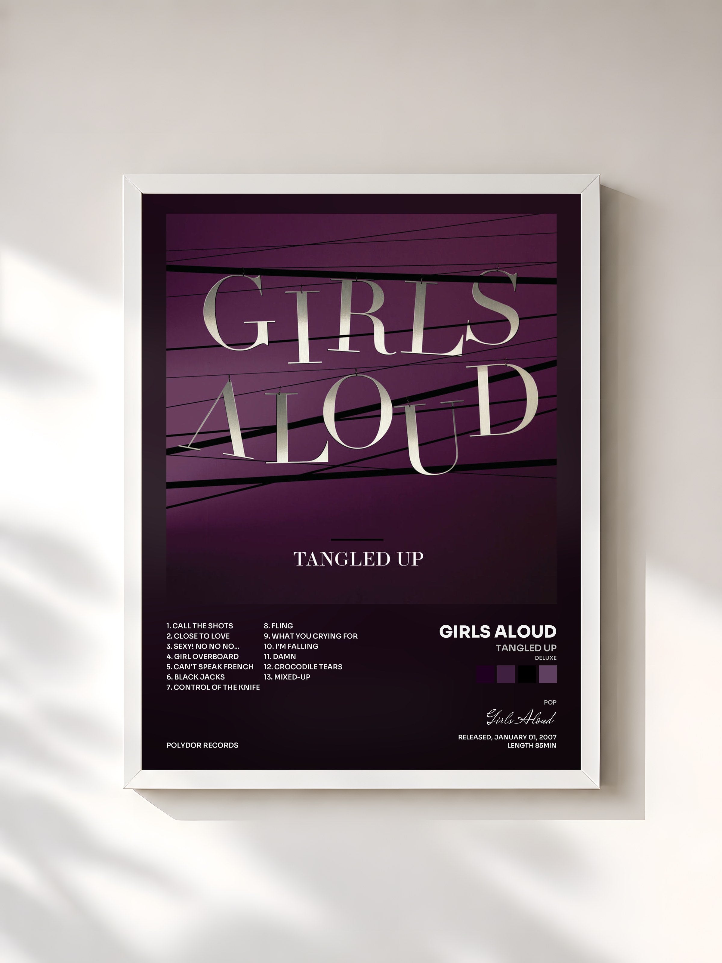 #blanc Tableau de l'album Tangled Up (Deluxe) de Girls Aloud, cadre blanc, imprimé et encadré en France