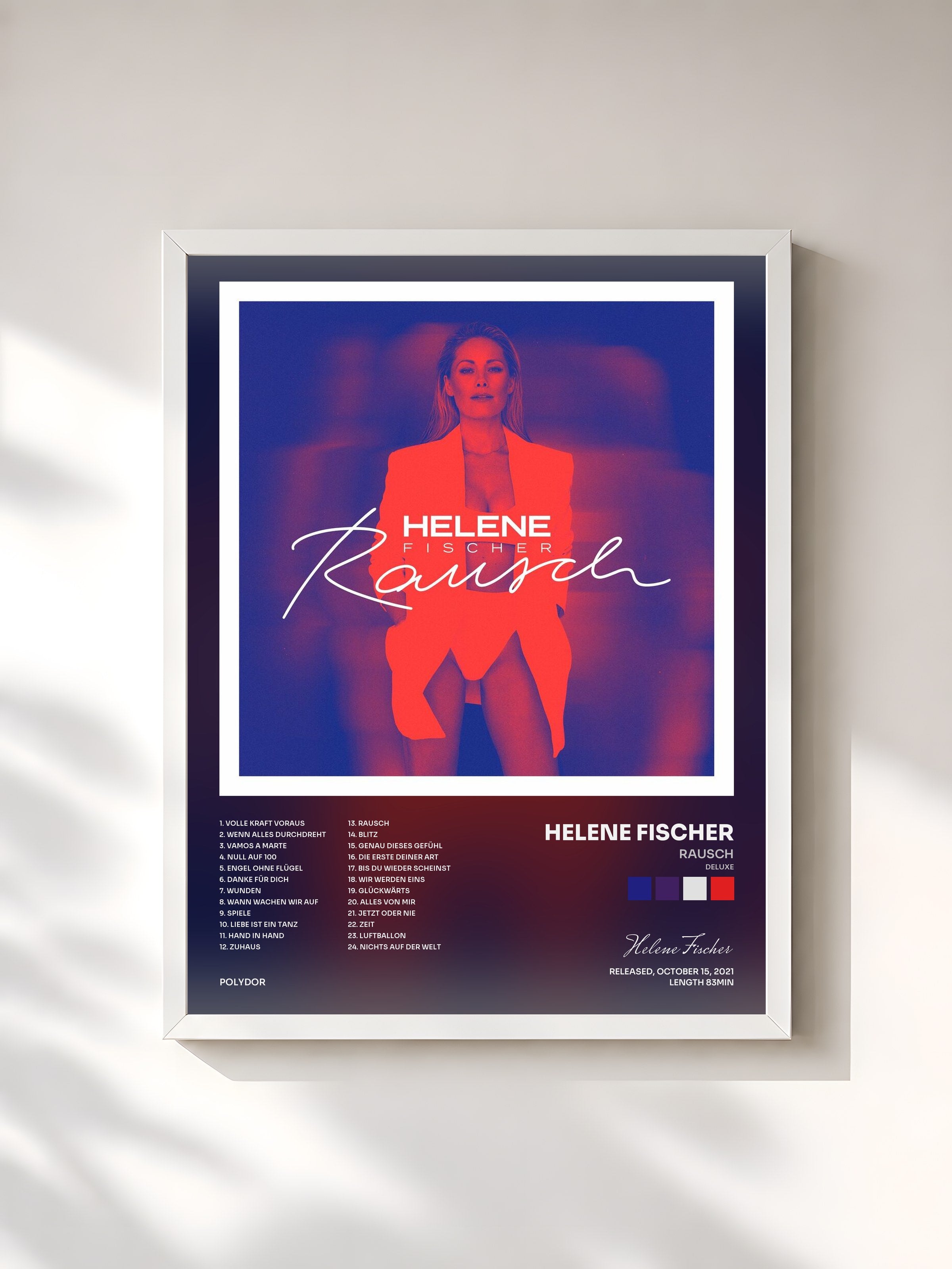 #blanc Tableau de l'album Rausch (Deluxe) de Helene Fischer, cadre blanc, imprimé et encadré en France