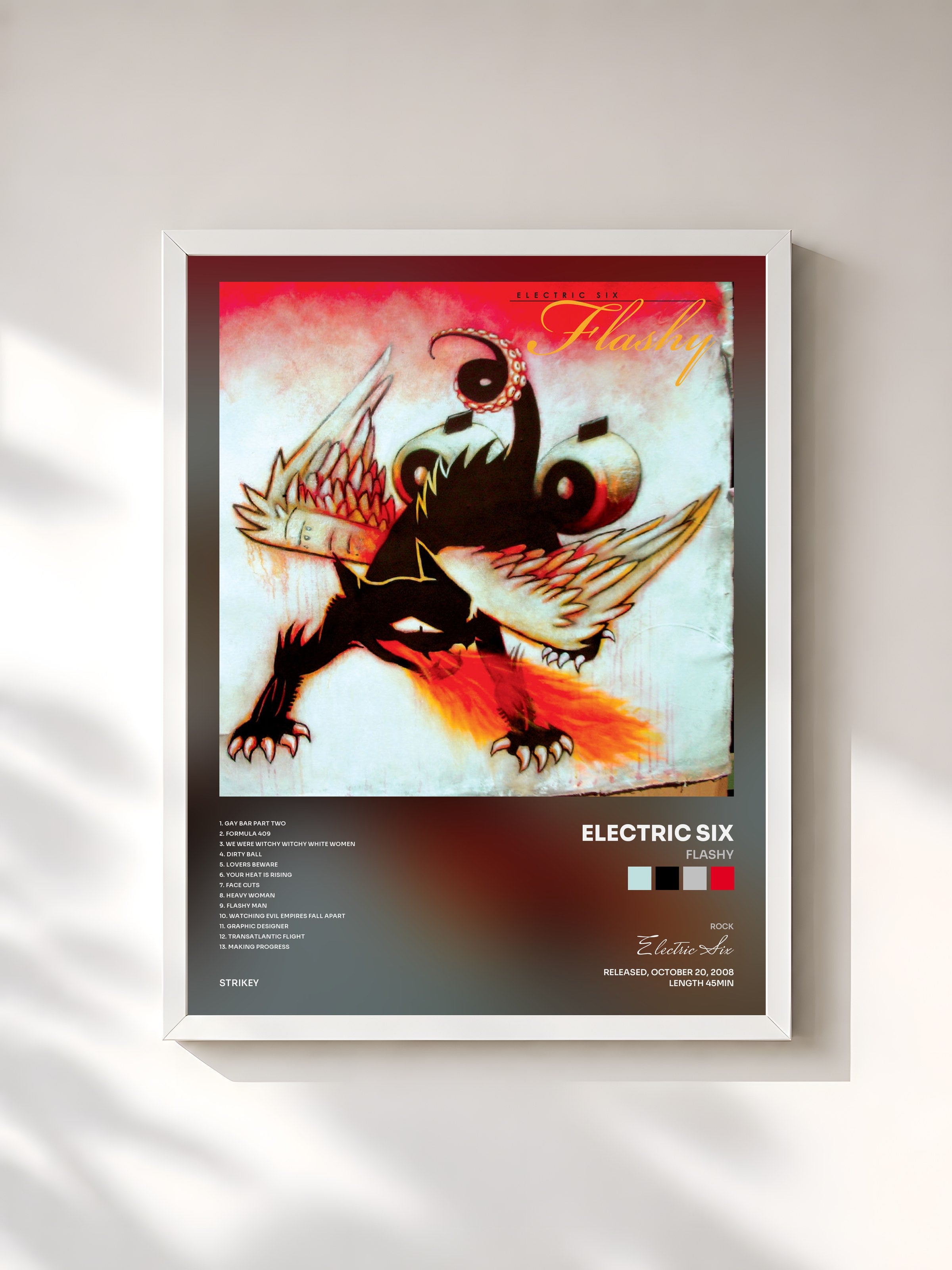 #blanc Tableau de l'album Flashy de Electric Six, cadre blanc, imprimé et encadré en France