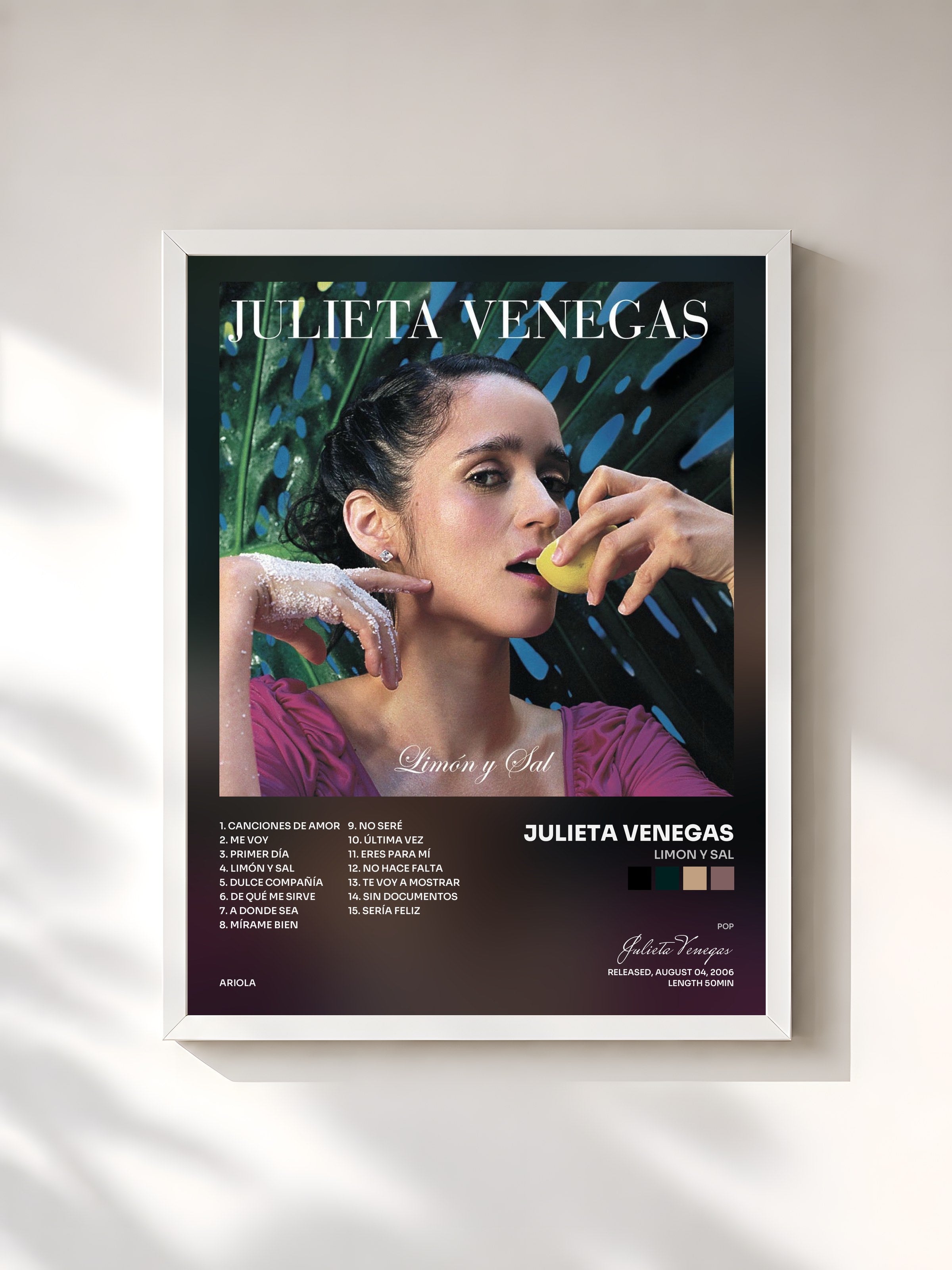 #blanc Tableau de l'album Limon Y Sal de Julieta Venegas, cadre blanc, imprimé et encadré en France