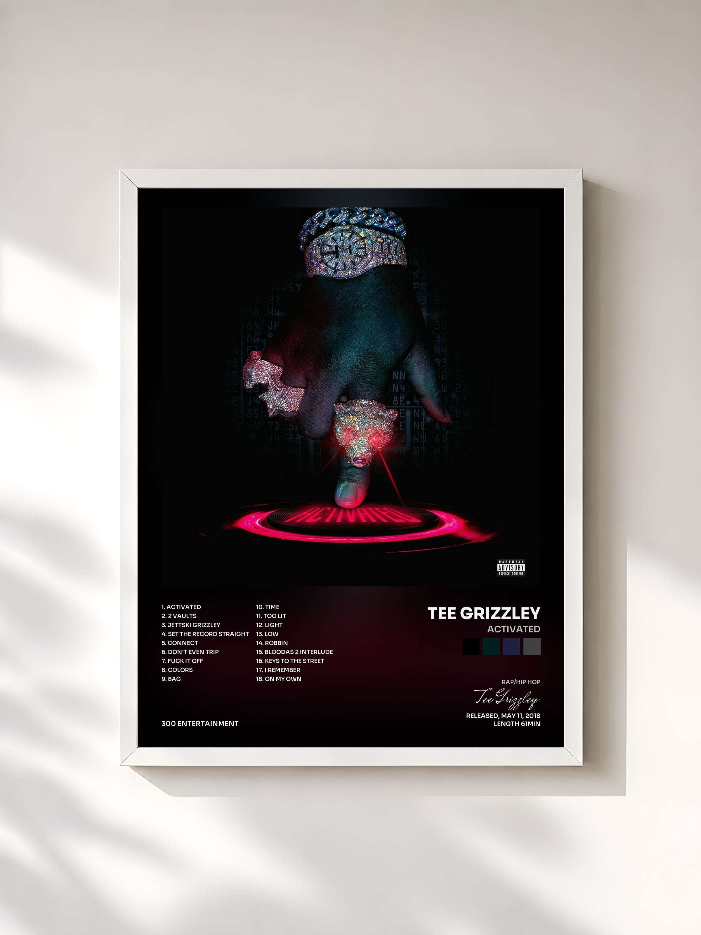 #blanc Tableau de l'album Activated de Tee Grizzley, cadre blanc, imprimé et encadré en France