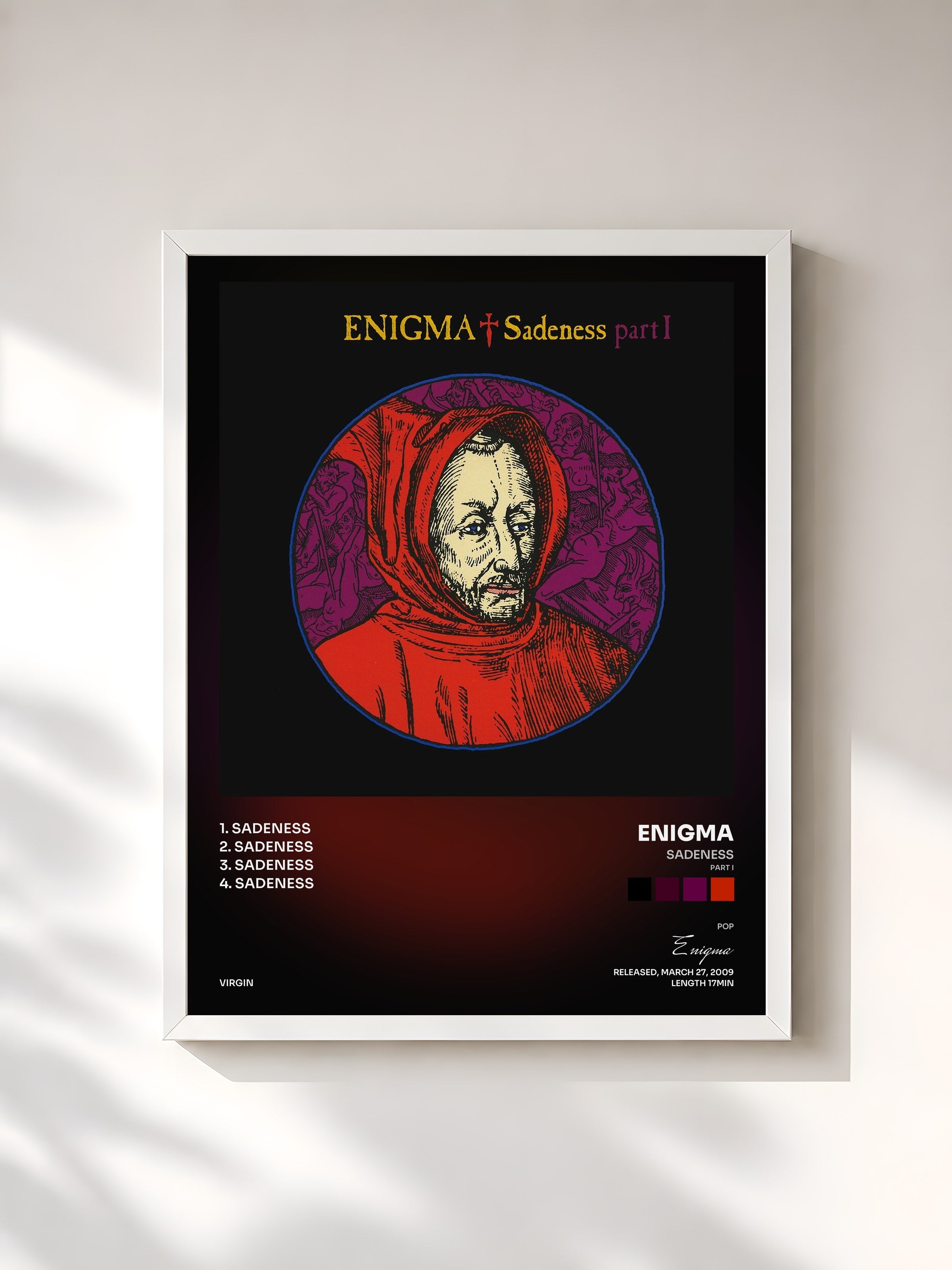 #blanc Tableau de l'album Sadeness (Part I) de Enigma, cadre blanc, imprimé et encadré en France