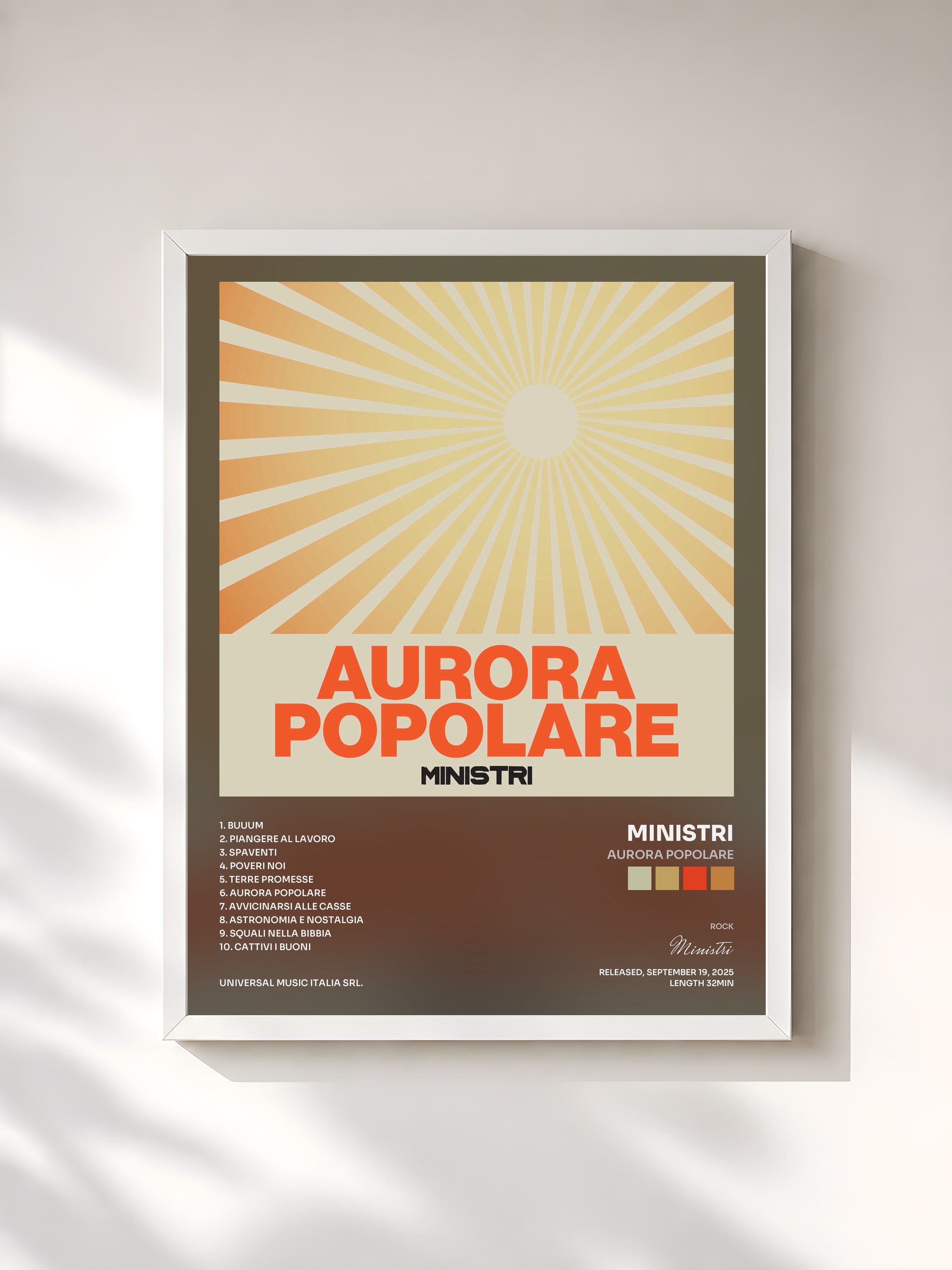 #blanc Tableau de l'album Aurora Popolare de Ministri, cadre blanc, imprimé et encadré en France