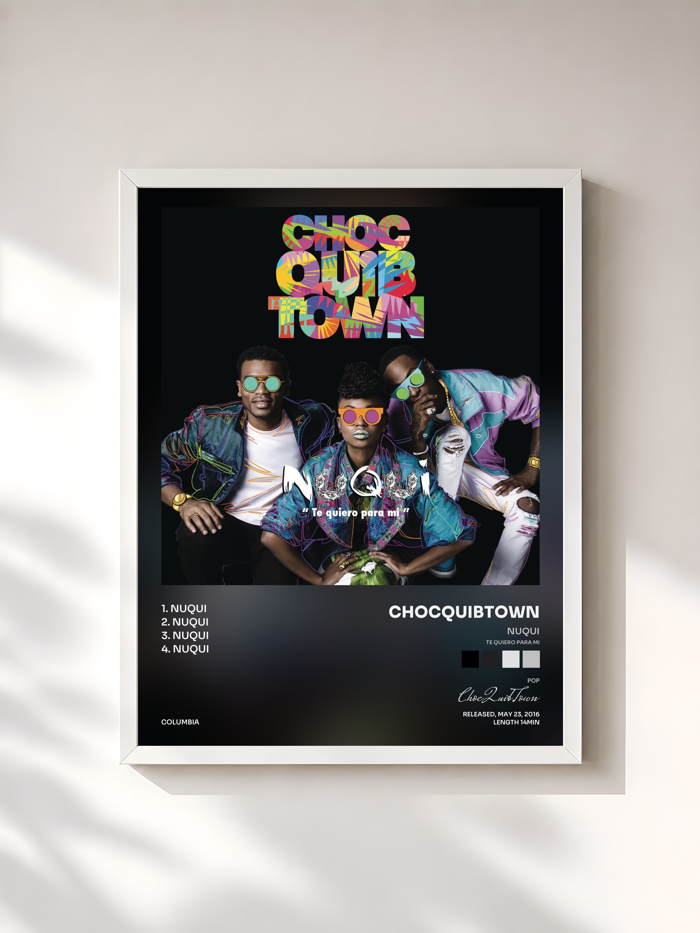 #blanc Tableau de l'album Nuqui (Te Quiero Para Mi) EP de ChocQuibTown, cadre blanc, imprimé et encadré en France