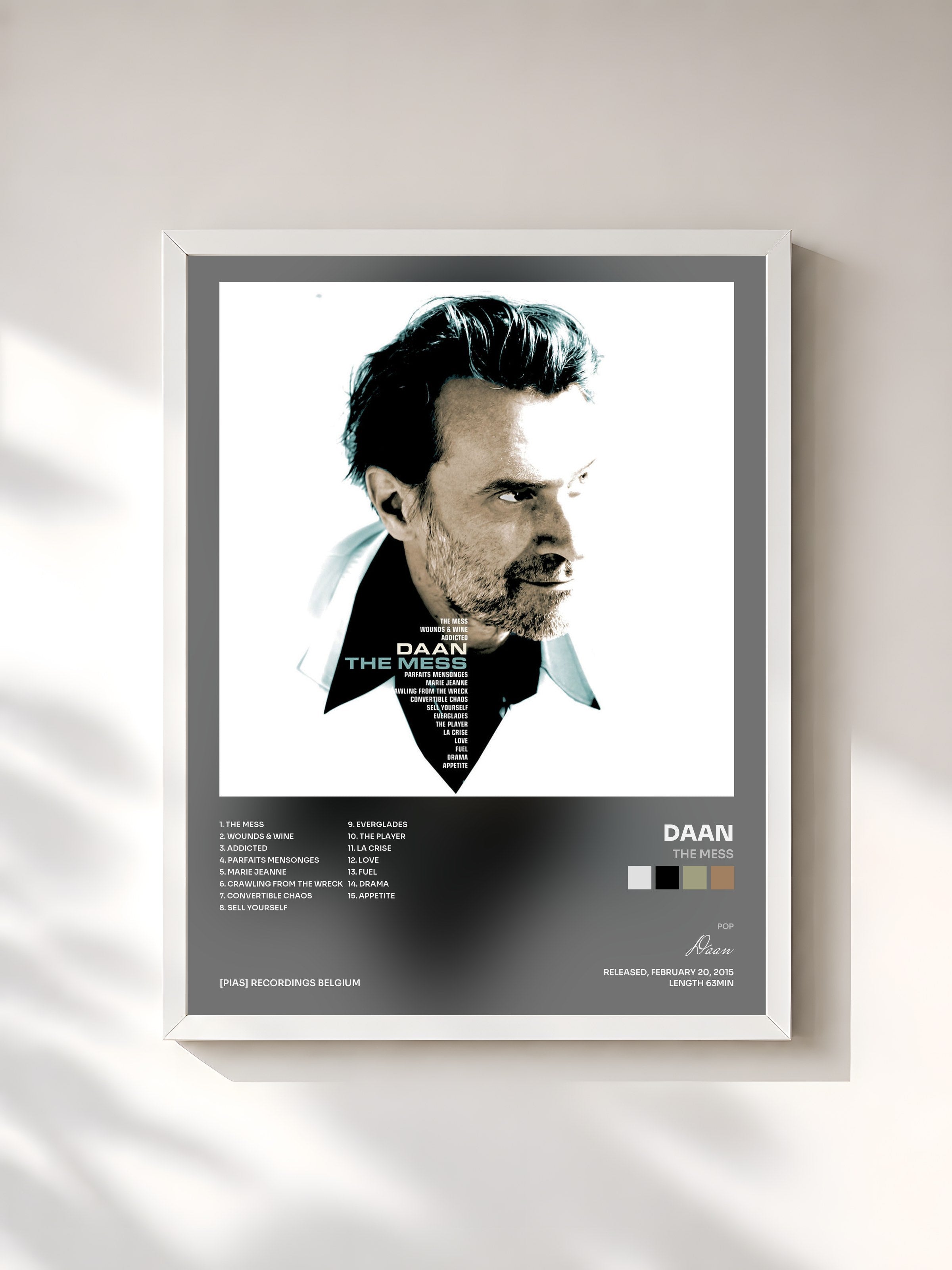 #blanc Tableau de l'album The Mess de Daan, cadre blanc, imprimé et encadré en France