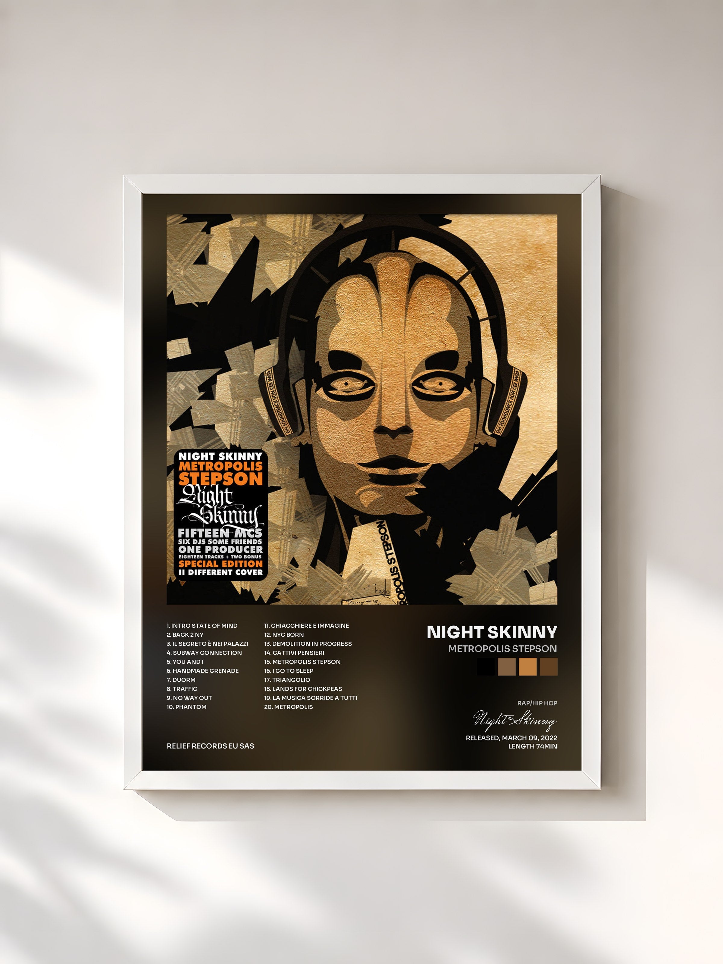 #blanc Tableau de l'album Metropolis Stepson de Night Skinny, cadre blanc, imprimé et encadré en France