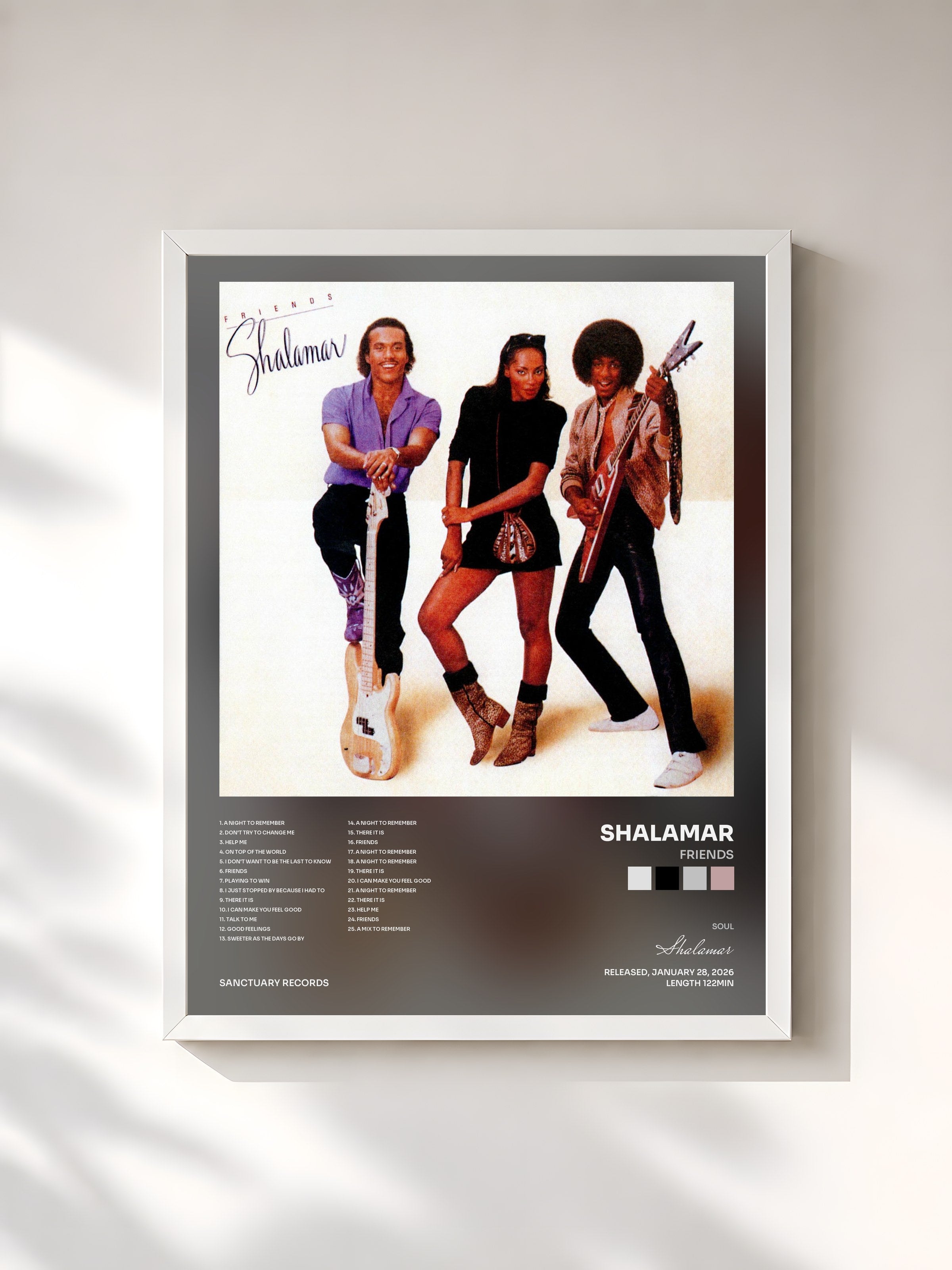 #blanc Tableau de l'album Friends de Shalamar, cadre blanc, imprimé et encadré en France
