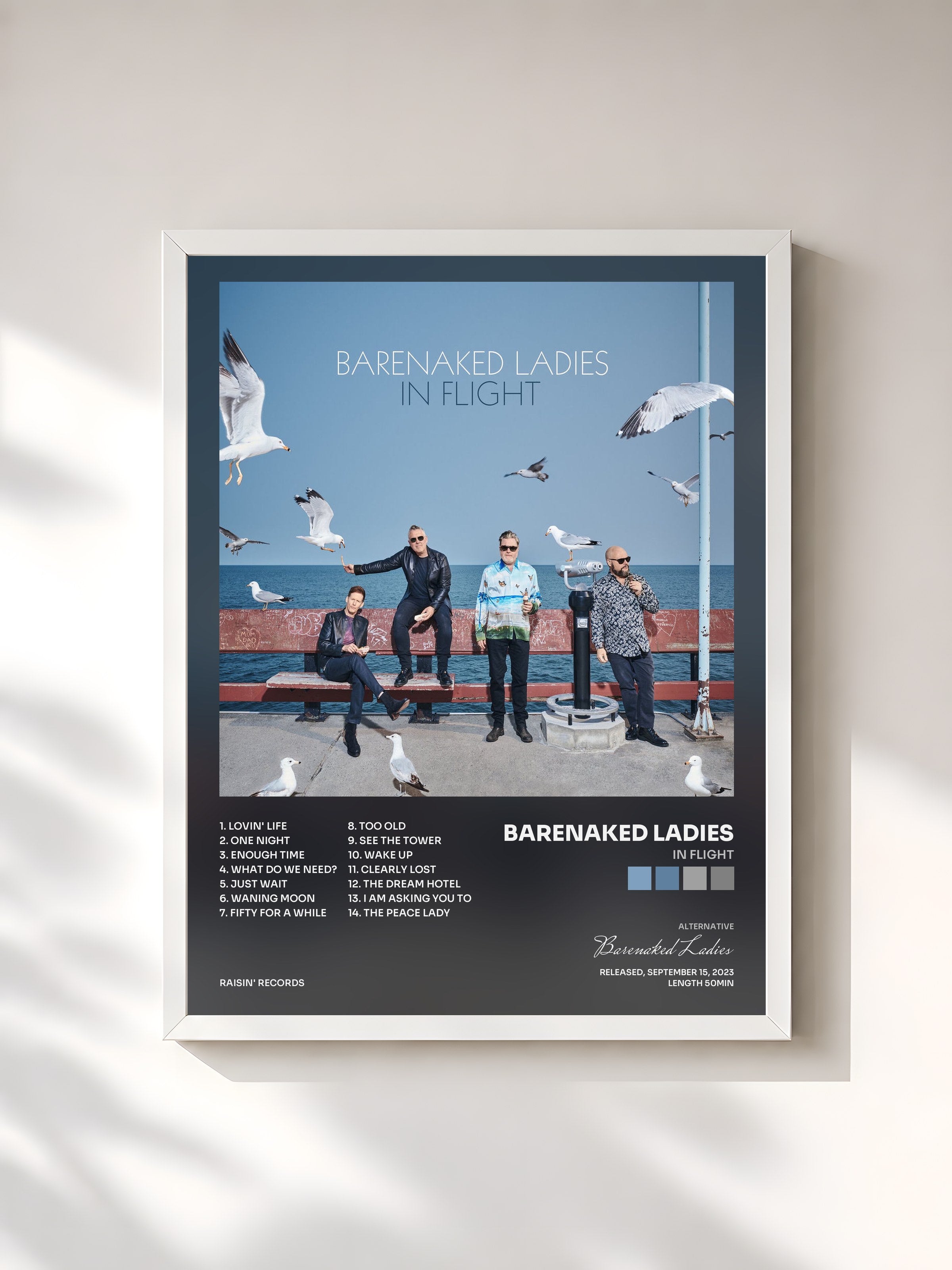 #blanc Tableau de l'album In Flight de Barenaked Ladies, cadre blanc, imprimé et encadré en France