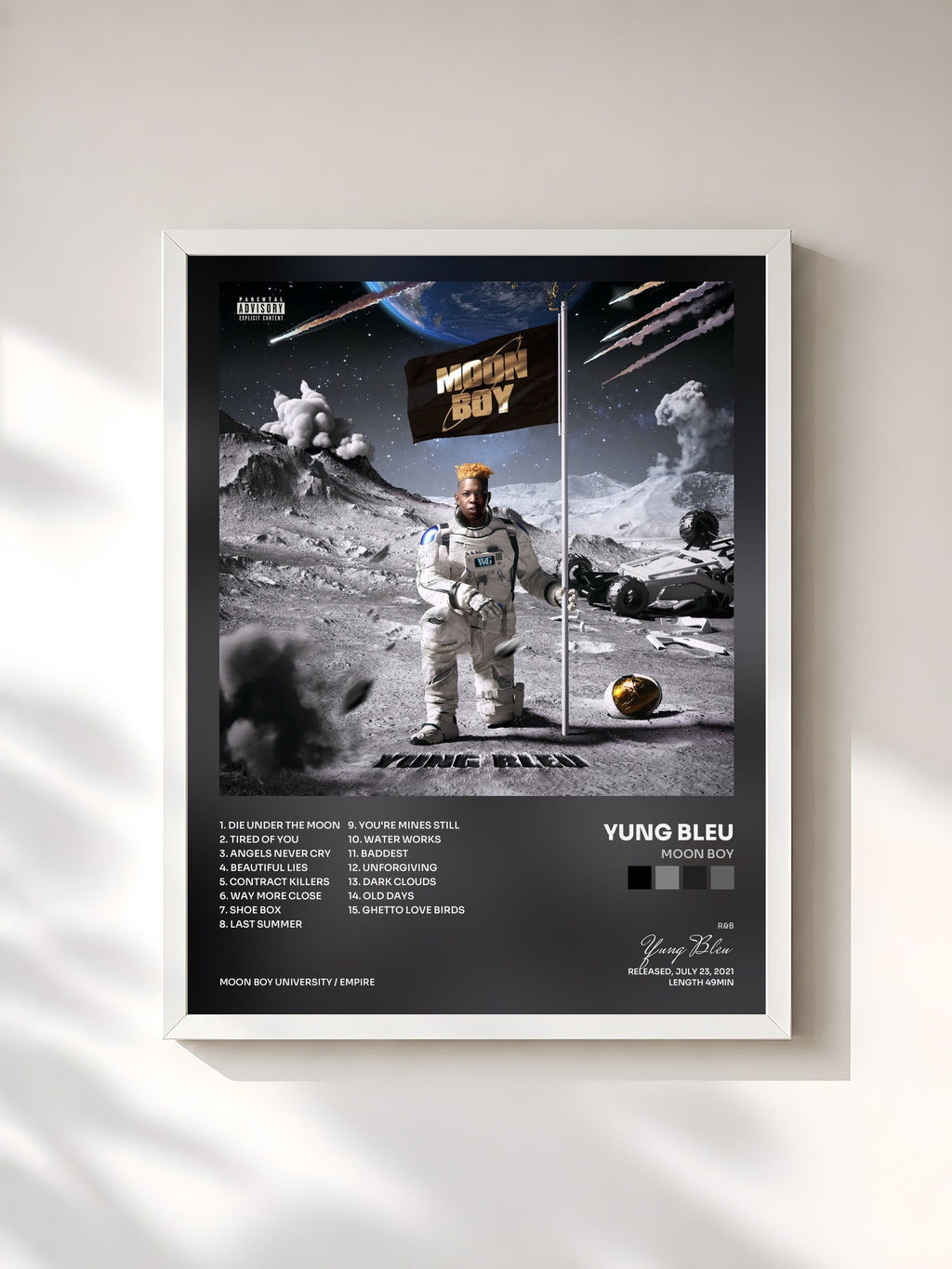 #blanc Moon Boy by Yung Bleu as a framed art print, white frame, printed and framed in France