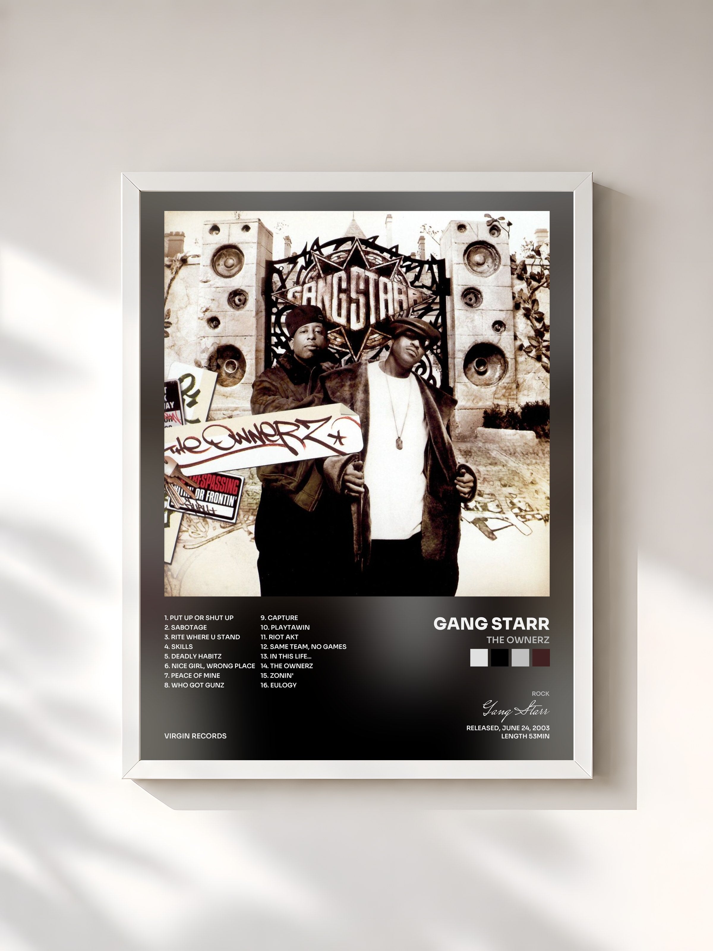 #blanc Tableau de l'album The Ownerz de Gang Starr, cadre blanc, imprimé et encadré en France