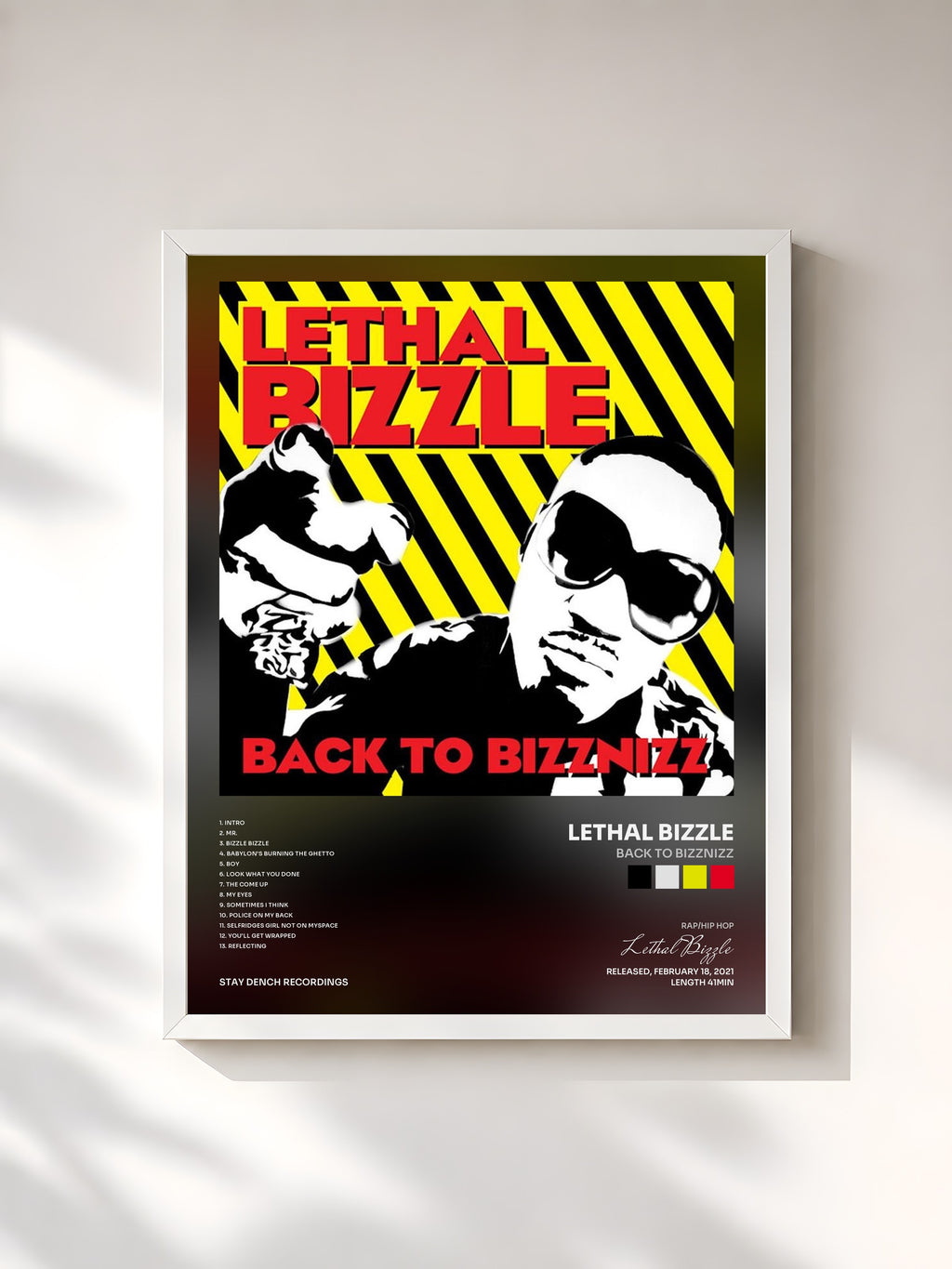 #blanc Tableau de l'album Back to Bizznizz de Lethal Bizzle, cadre blanc, imprimé et encadré en France