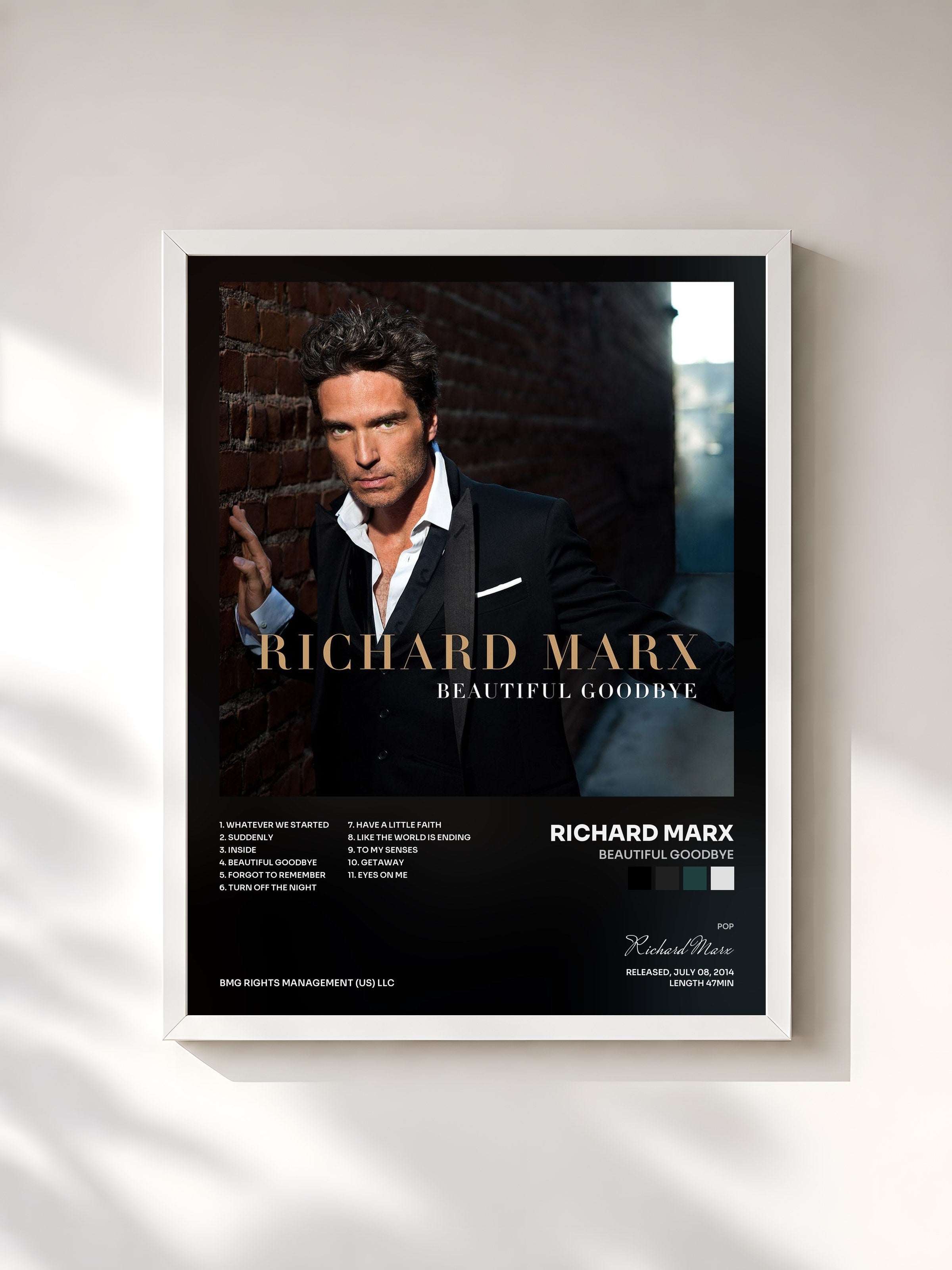 #blanc Tableau de l'album Beautiful Goodbye de Richard Marx, cadre blanc, imprimé et encadré en France