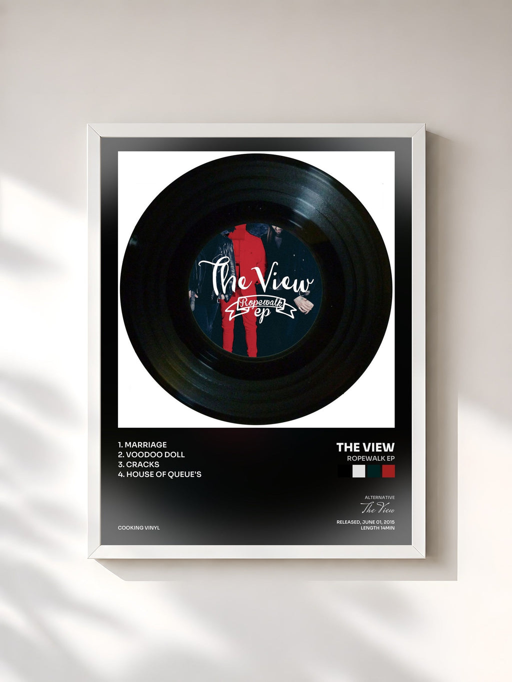 #blanc Tableau de l'album Ropewalk EP de The View, cadre blanc, imprimé et encadré en France