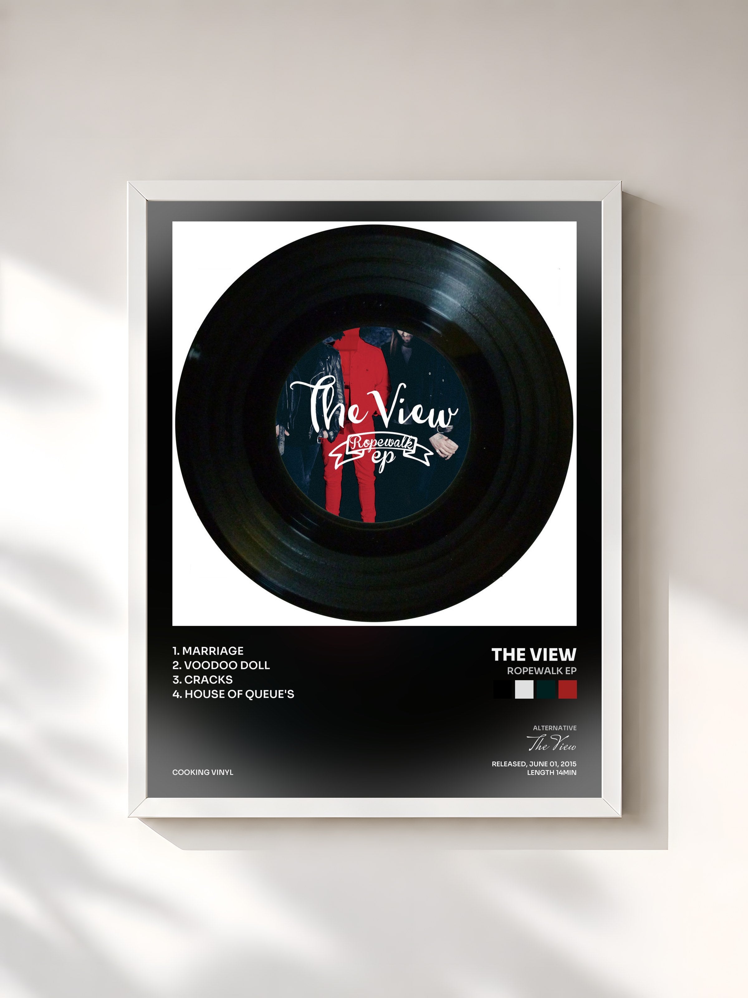 #blanc Tableau de l'album Ropewalk EP de The View, cadre blanc, imprimé et encadré en France