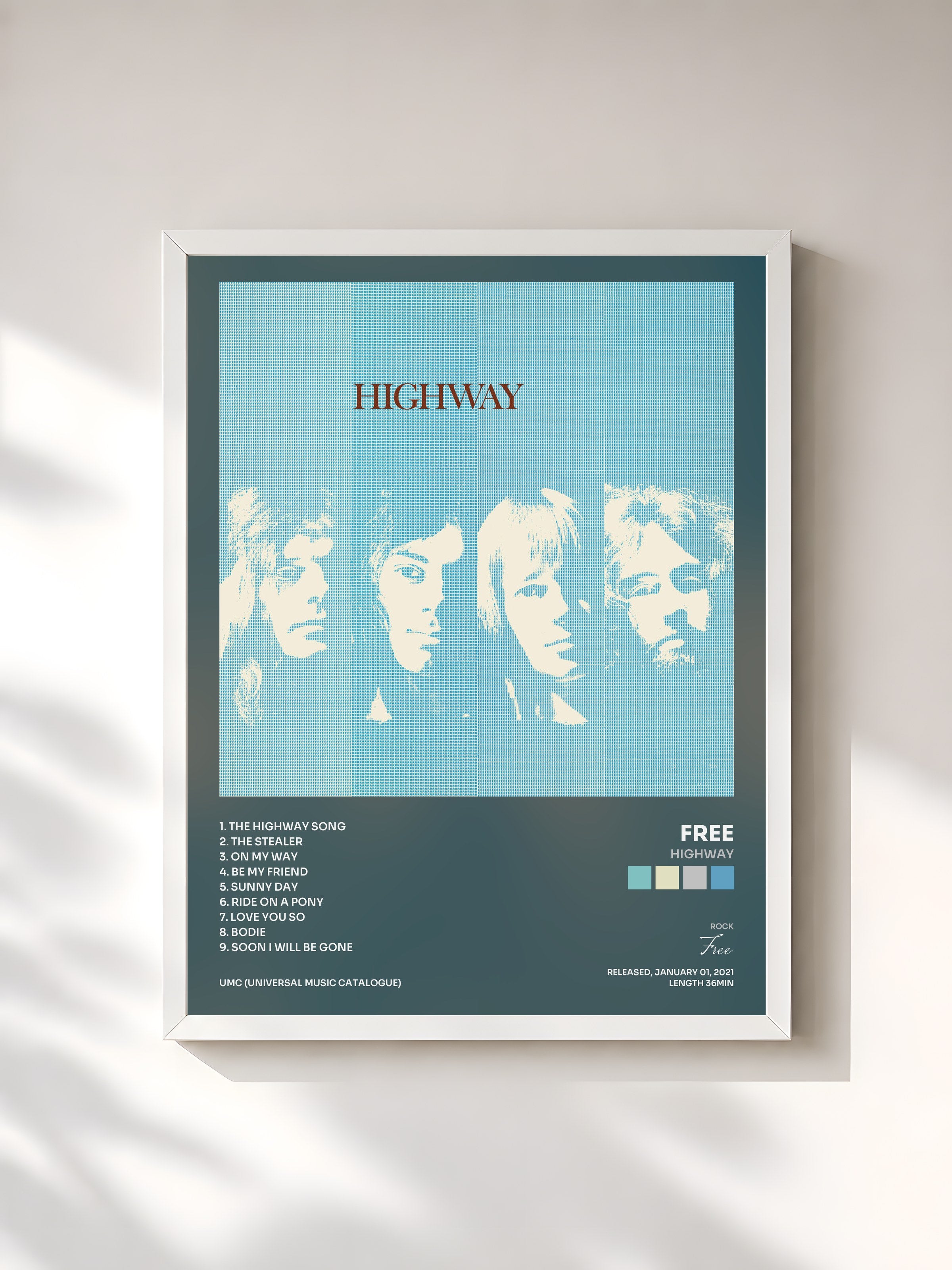 #blanc Tableau de l'album Highway de Free, cadre blanc, imprimé et encadré en France
