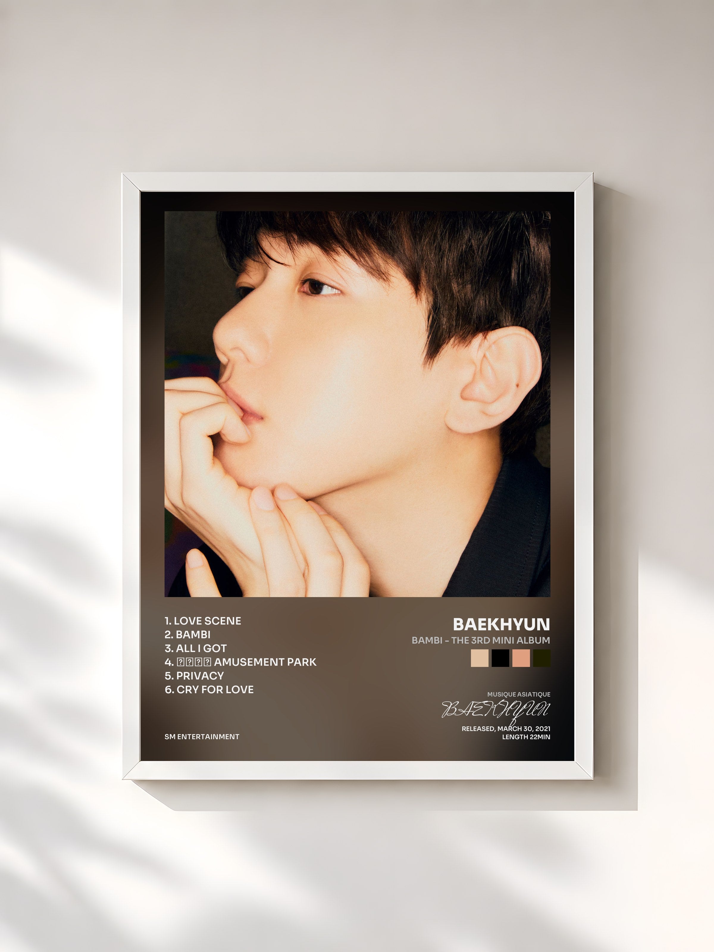#blanc Tableau de l'album Bambi - The 3rd Mini Album de BAEKHYUN, cadre blanc, imprimé et encadré en France