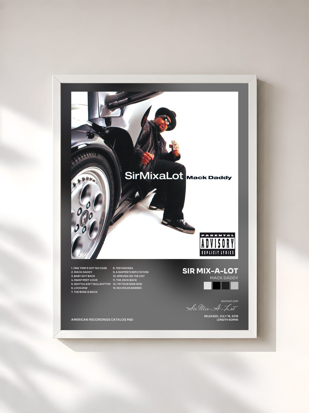#blanc Tableau de l'album Mack Daddy de Sir Mix-A-Lot, cadre blanc, imprimé et encadré en France