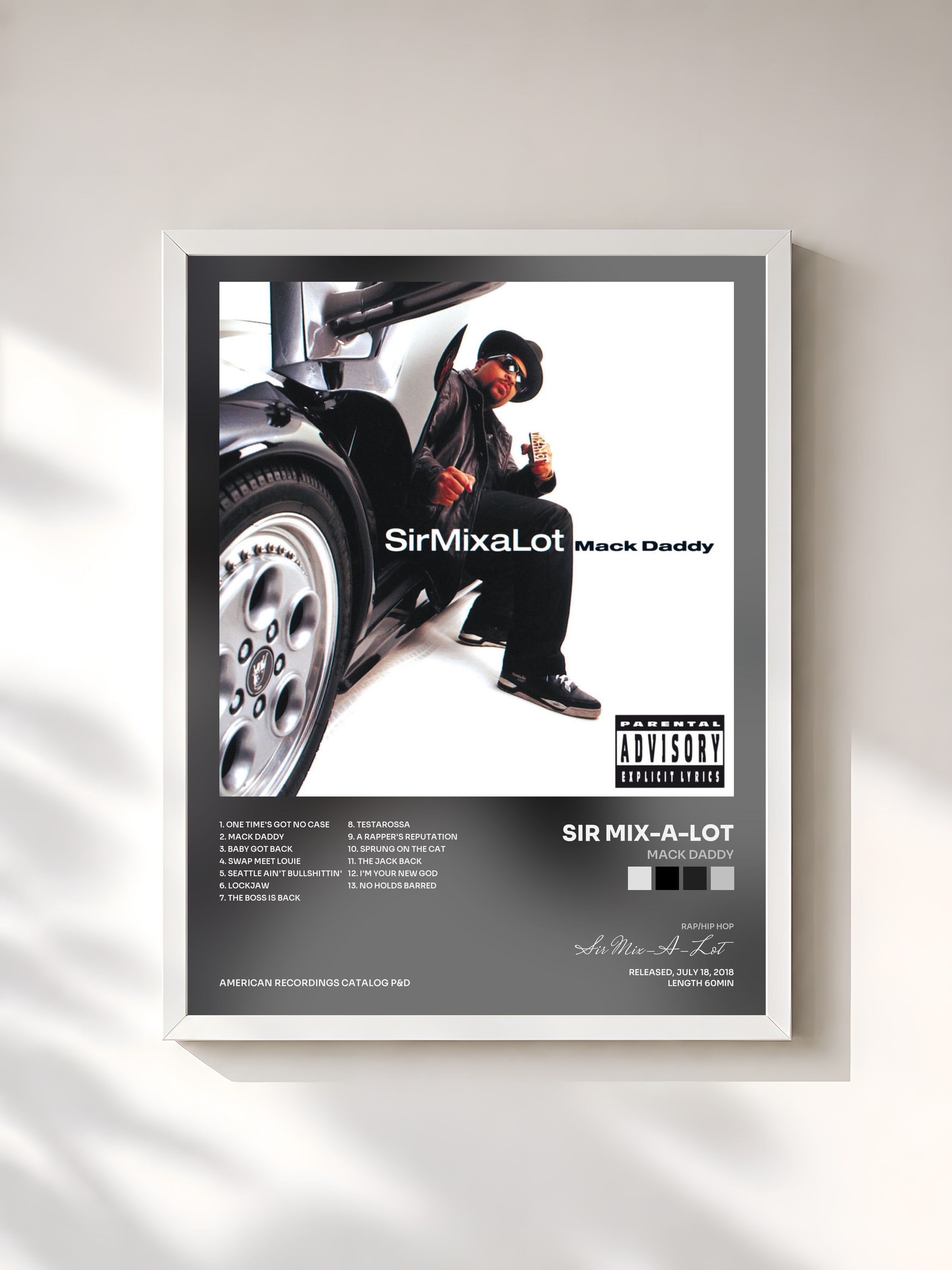 #blanc Tableau de l'album Mack Daddy de Sir Mix-A-Lot, cadre blanc, imprimé et encadré en France