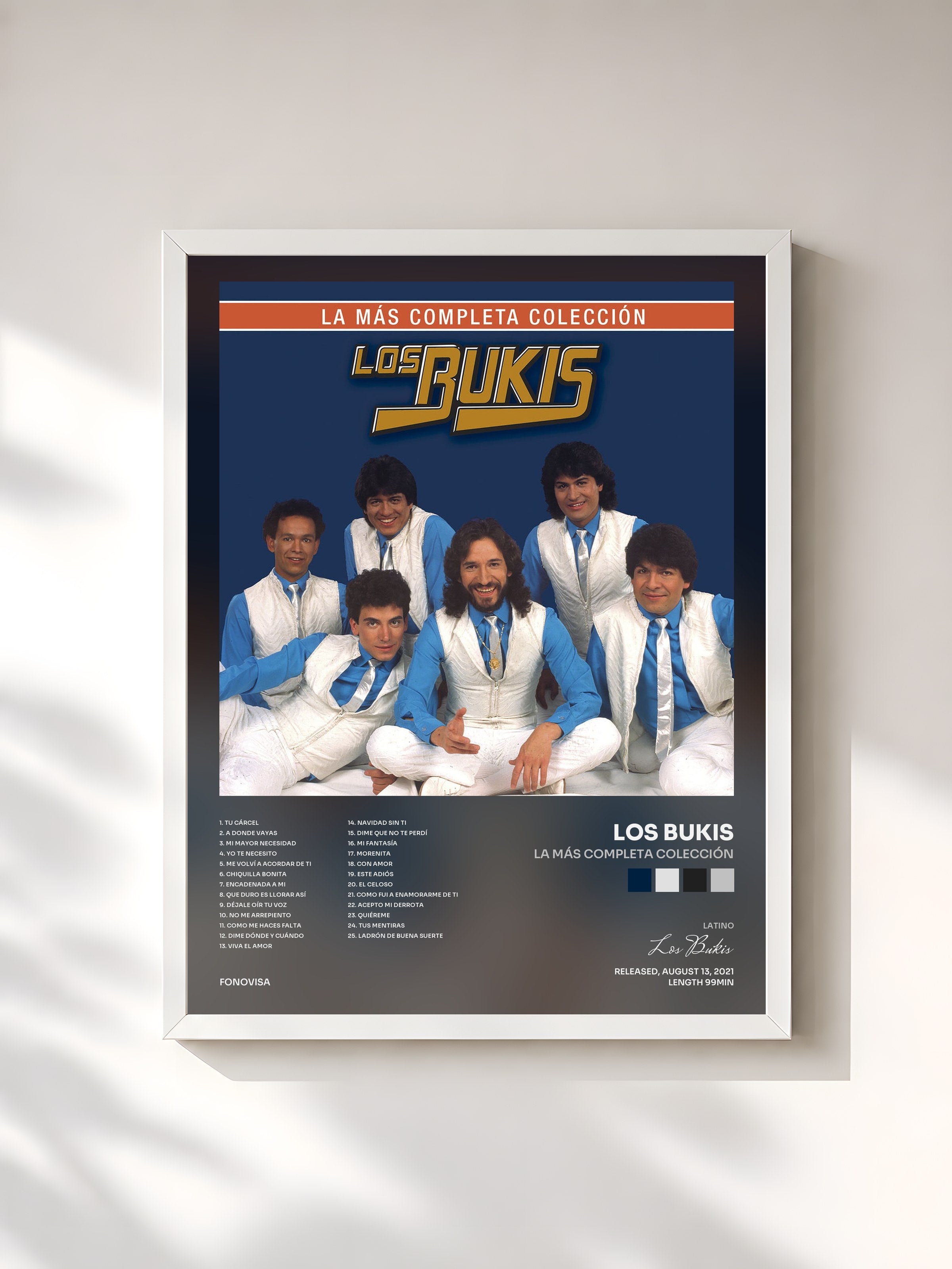 #blanc Tableau de l'album La Más Completa Colección de Los Bukis, cadre blanc, imprimé et encadré en France