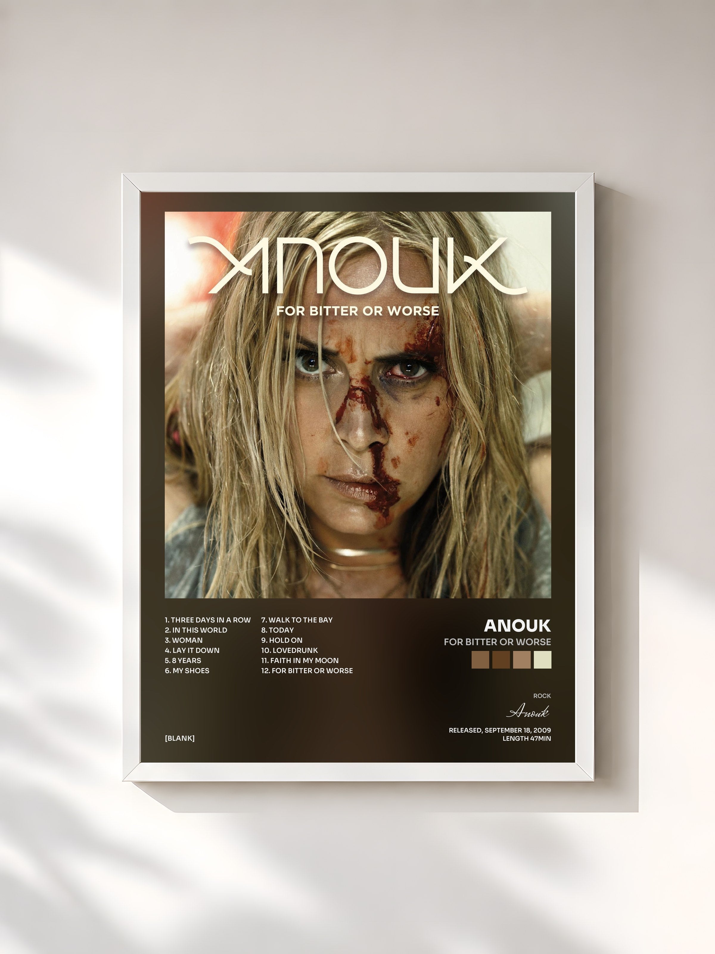 #blanc Tableau de l'album For Bitter Or Worse de Anouk, cadre blanc, imprimé et encadré en France
