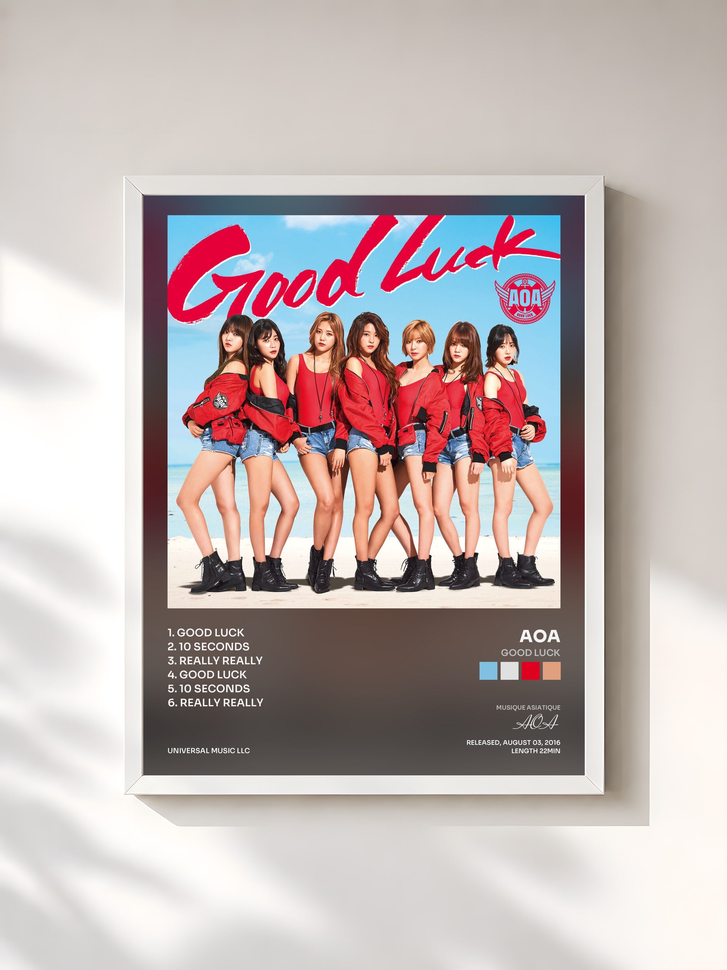 #blanc Tableau de l'album Good Luck de AOA, cadre blanc, imprimé et encadré en France