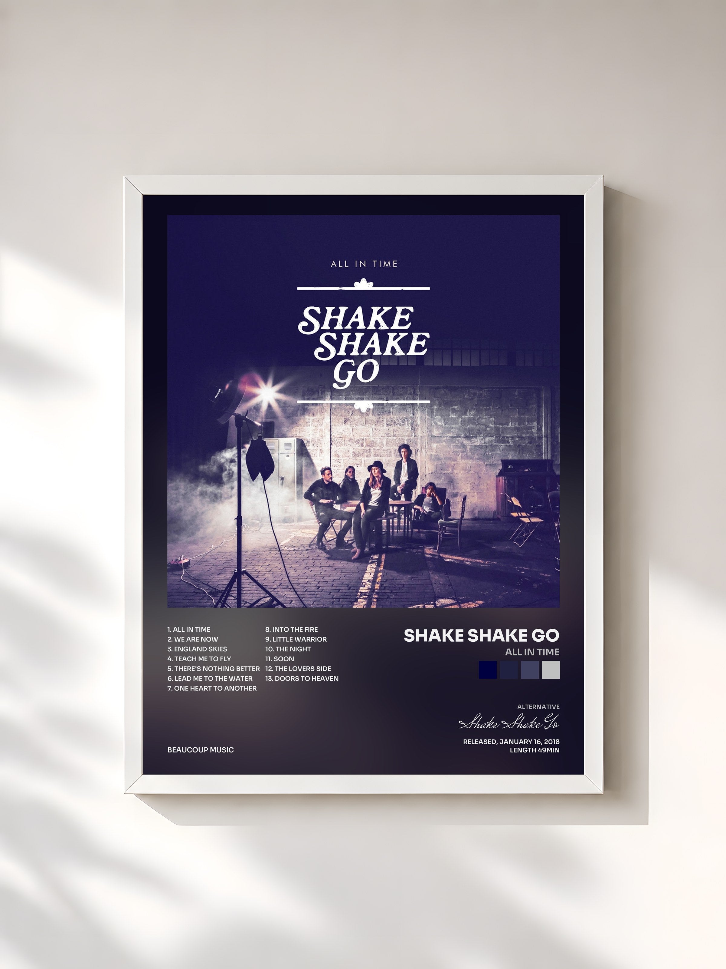#blanc Tableau de l'album All in Time de Shake Shake Go, cadre blanc, imprimé et encadré en France