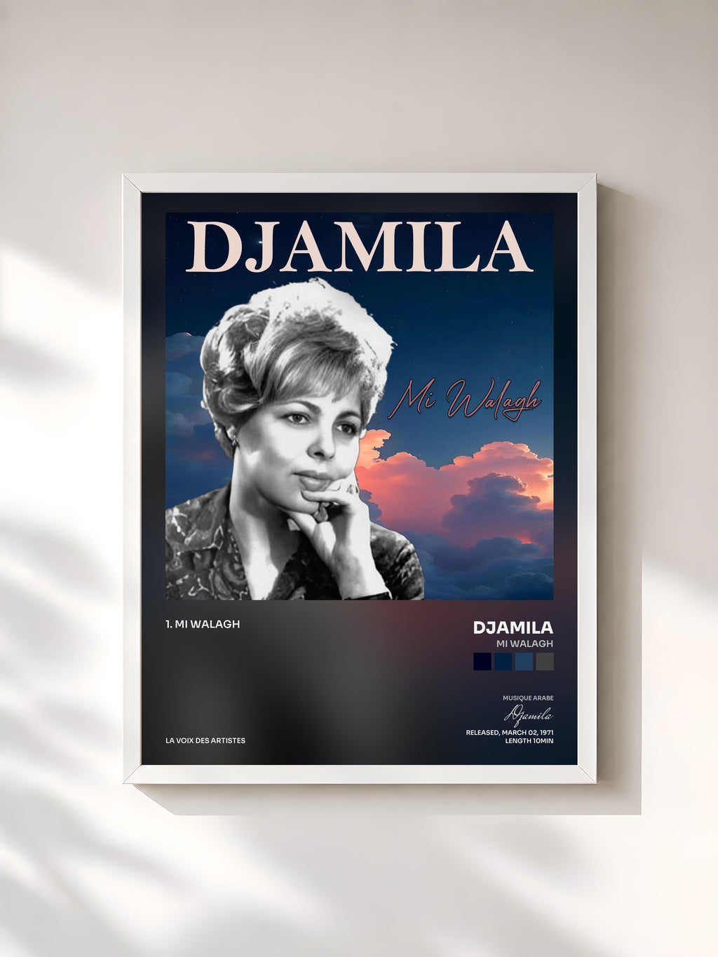 #blanc Tableau de l'album Mi Walagh de Djamila, cadre blanc, imprimé et encadré en France