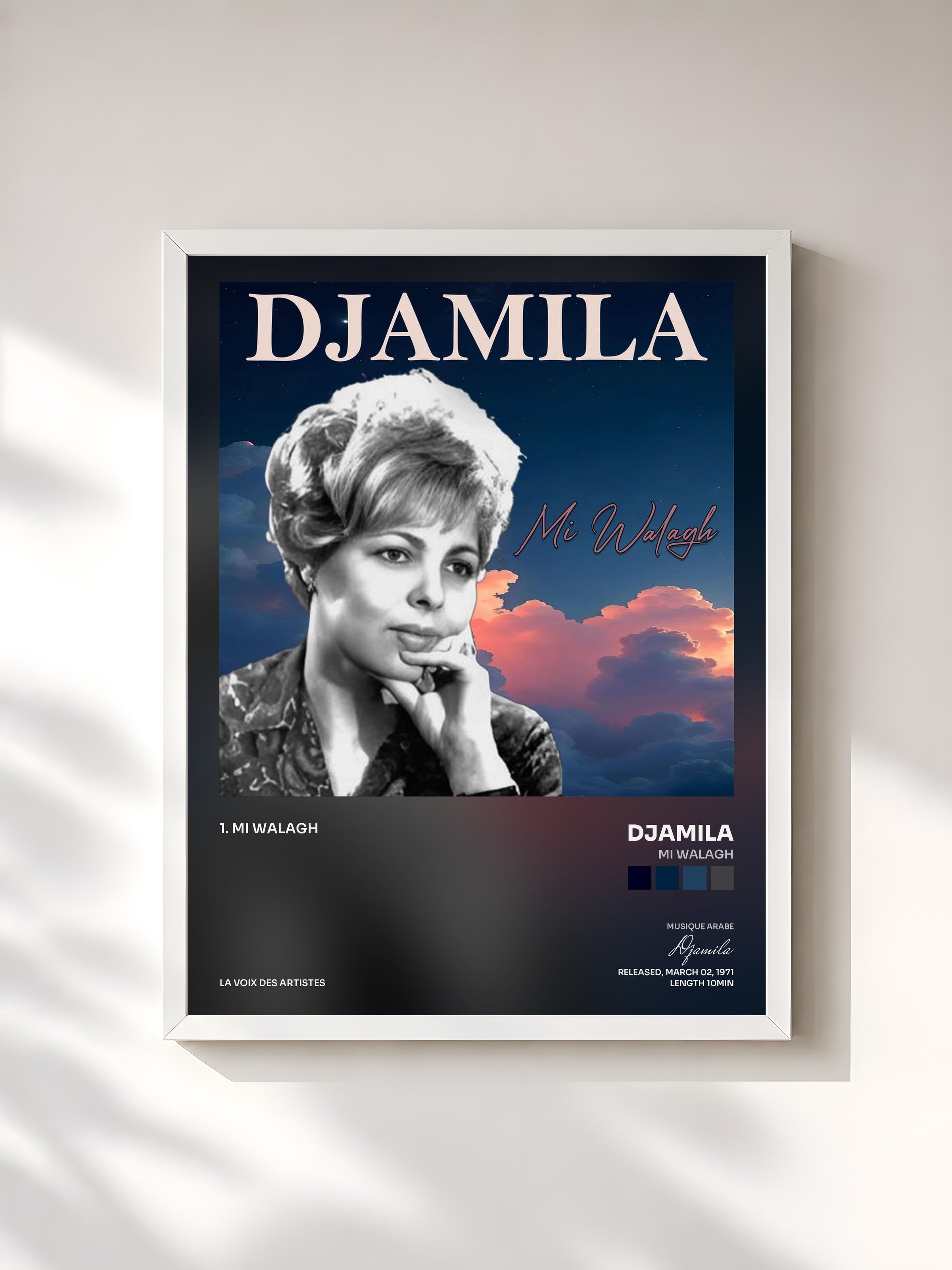 #blanc Tableau de l'album Mi Walagh de Djamila, cadre blanc, imprimé et encadré en France