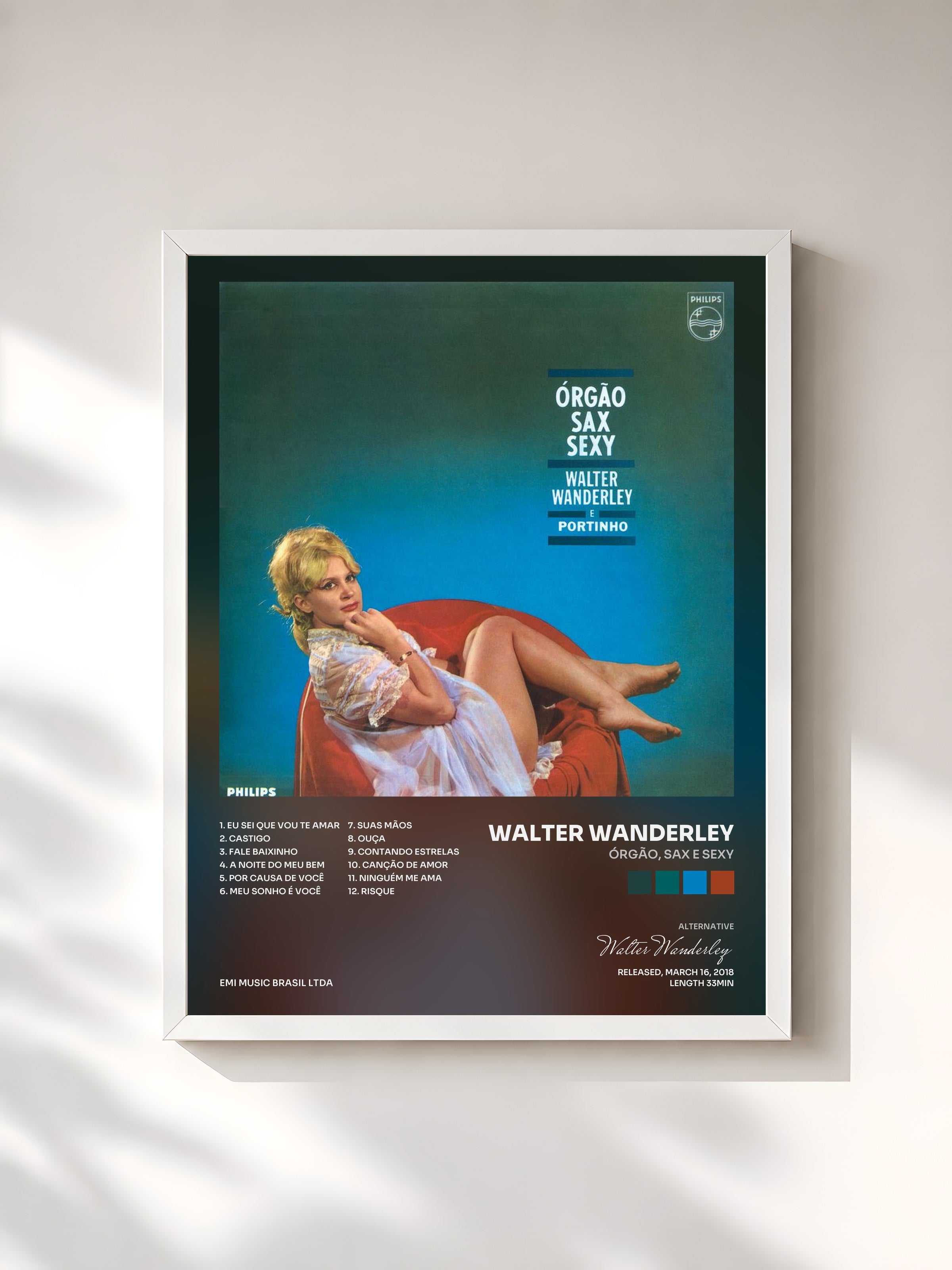#blanc Tableau de l'album Órgão, Sax E Sexy de Walter Wanderley, cadre blanc, imprimé et encadré en France