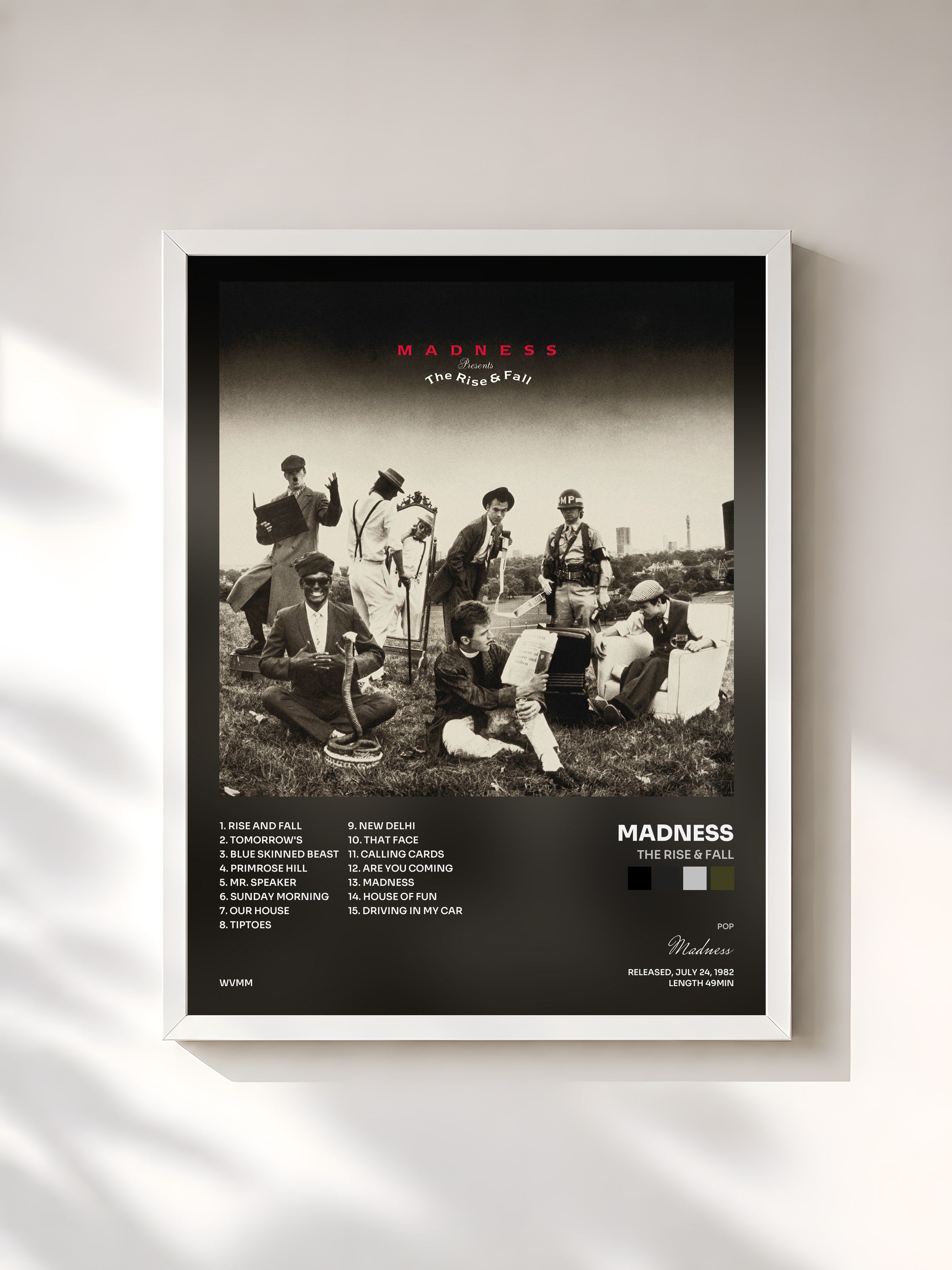 #blanc Tableau de l'album The Rise & Fall de Madness, cadre blanc, imprimé et encadré en France