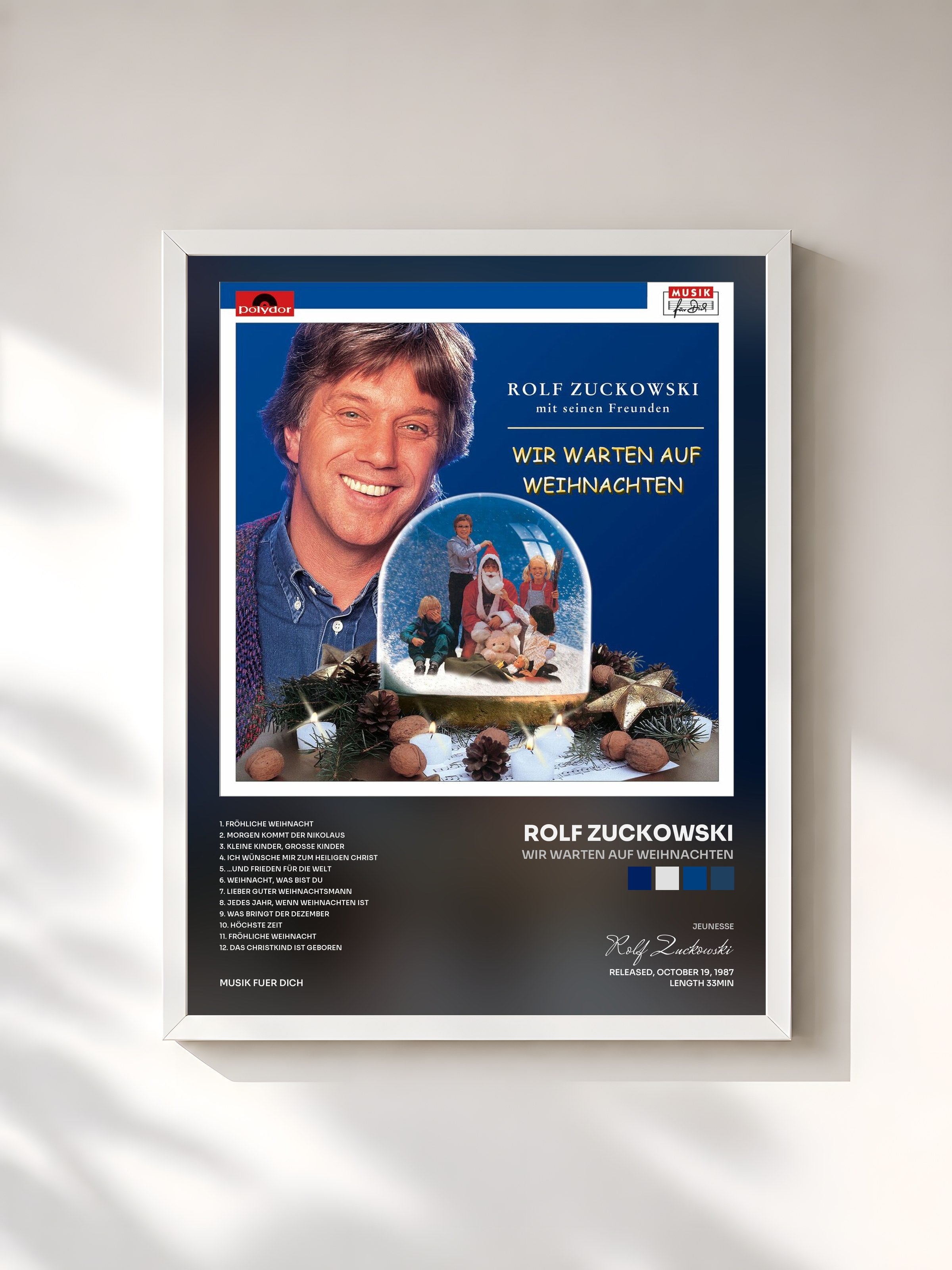 #blanc Tableau de l'album Wir warten auf Weihnachten de Rolf Zuckowski, cadre blanc, imprimé et encadré en France