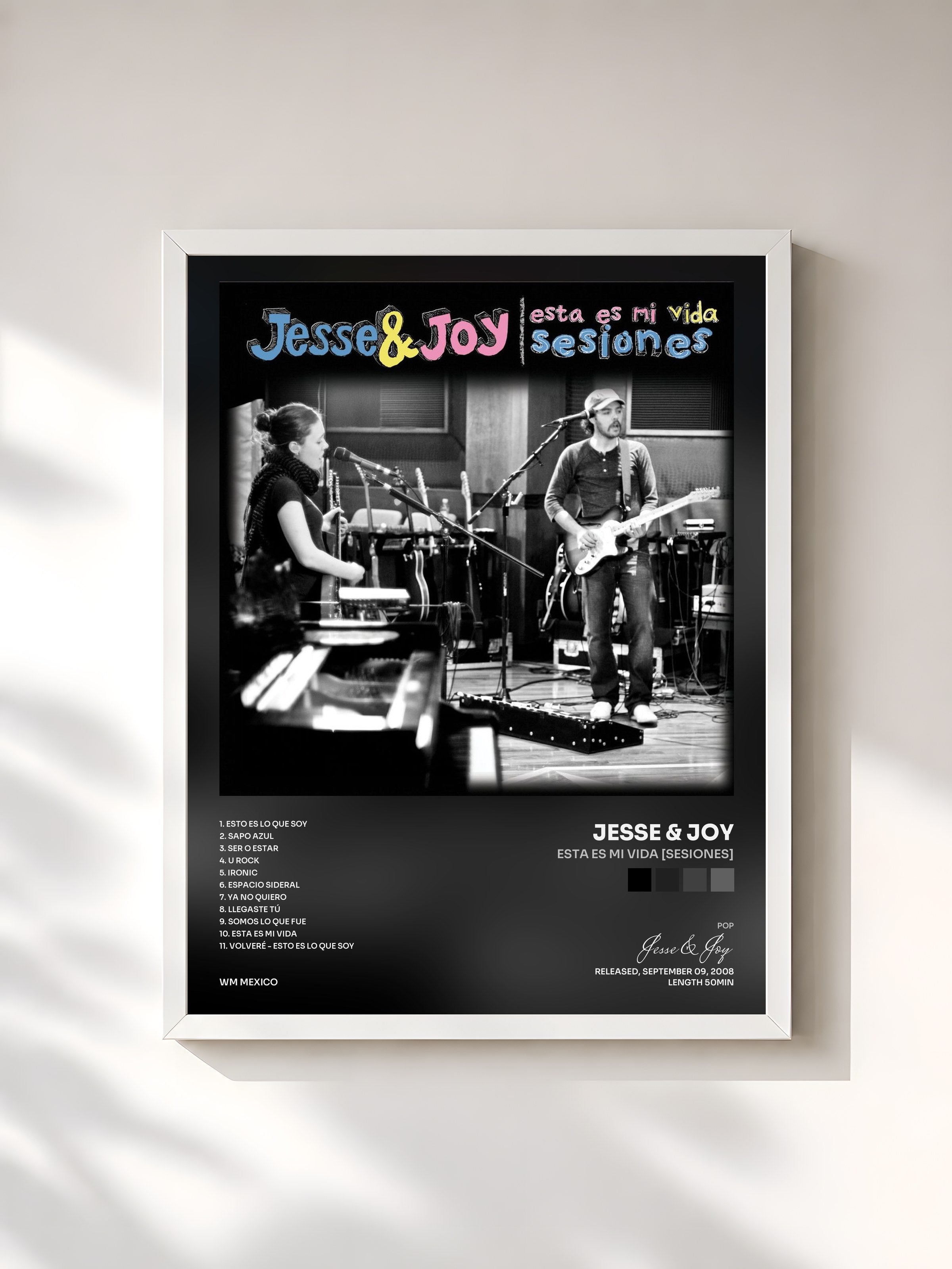 #blanc Tableau de l'album Esta Es Mi Vida [Sesiones] de Jesse & Joy, cadre blanc, imprimé et encadré en France