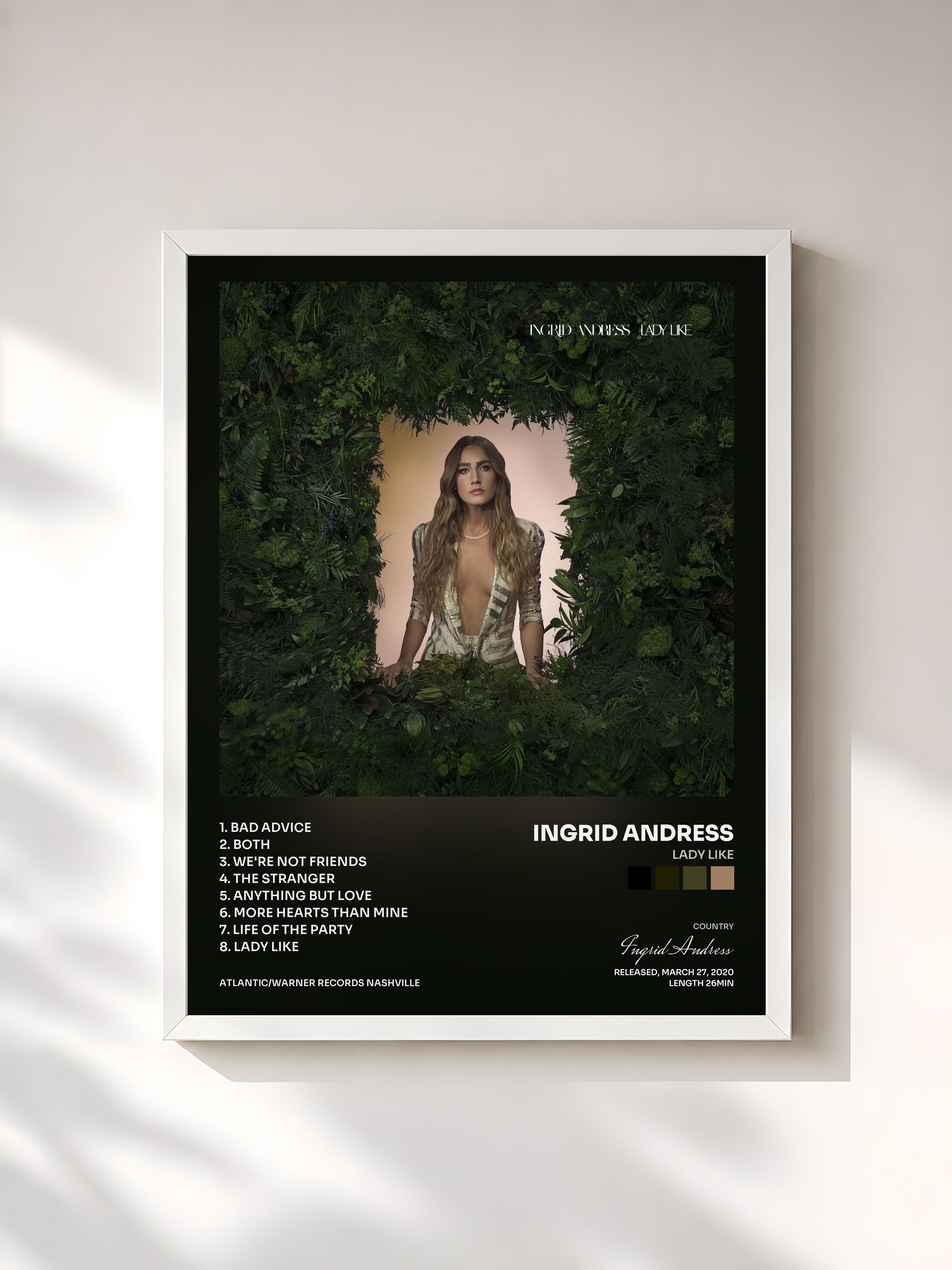 #blanc Tableau de l'album Lady Like de Ingrid Andress, cadre blanc, imprimé et encadré en France