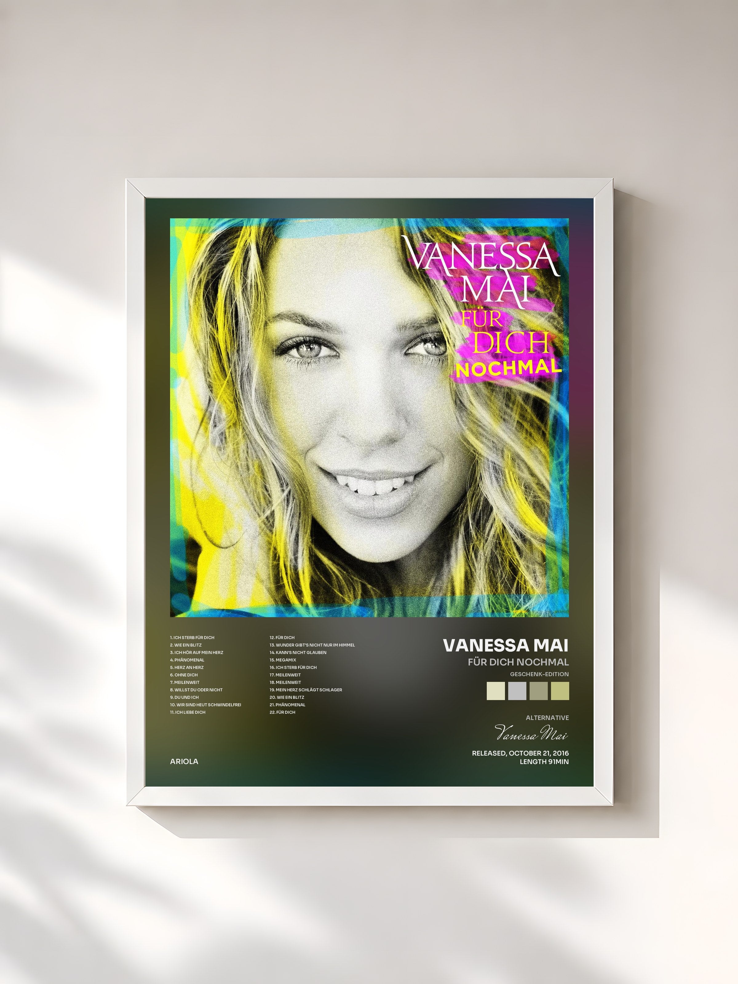 #blanc Tableau de l'album Für dich nochmal (Geschenk-Edition) de Vanessa Mai, cadre blanc, imprimé et encadré en France