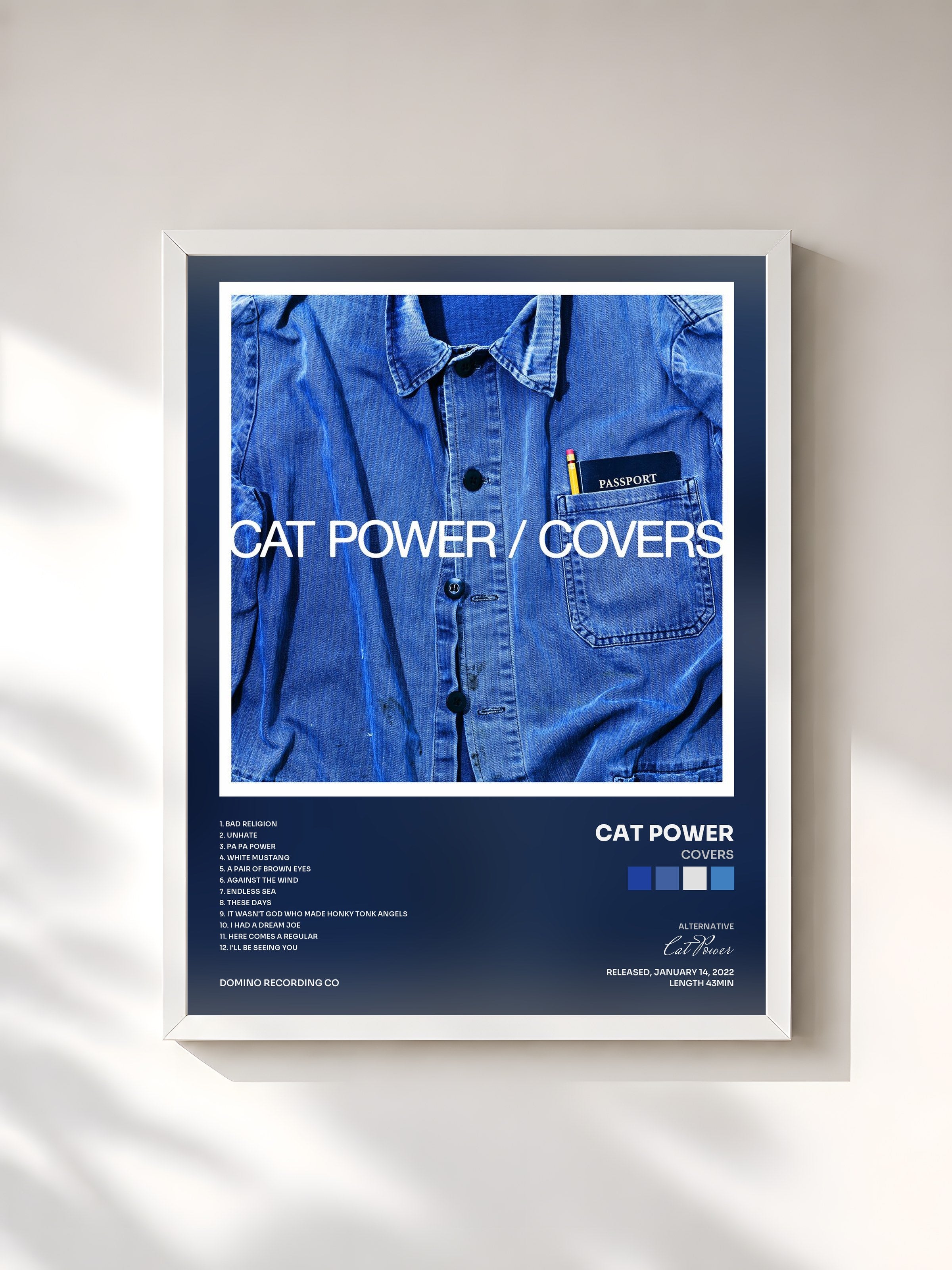#blanc Tableau de l'album Covers de Cat Power, cadre blanc, imprimé et encadré en France