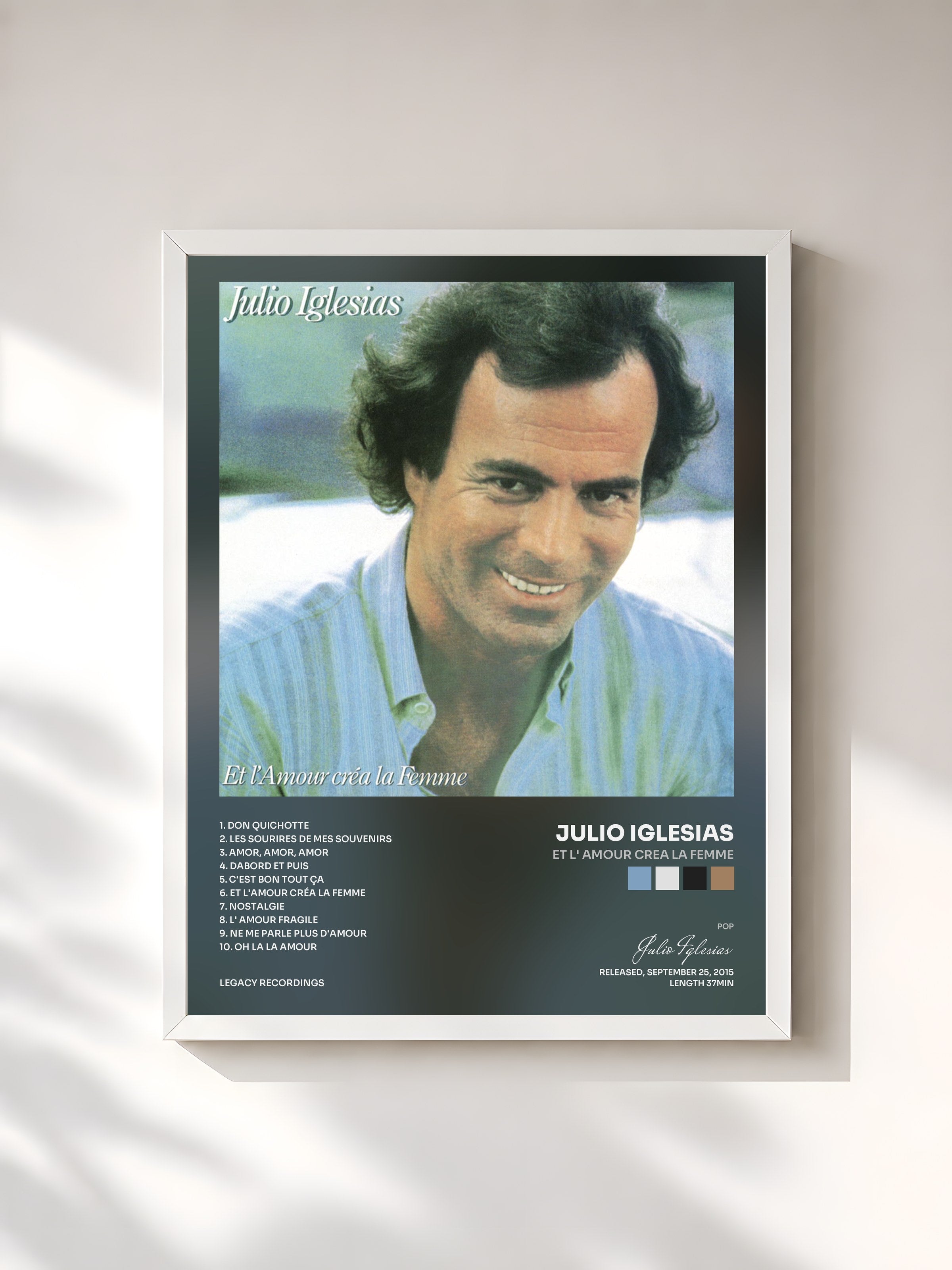 #blanc Tableau de l'album Et L' Amour Crea La Femme de Julio Iglesias, cadre blanc, imprimé et encadré en France
