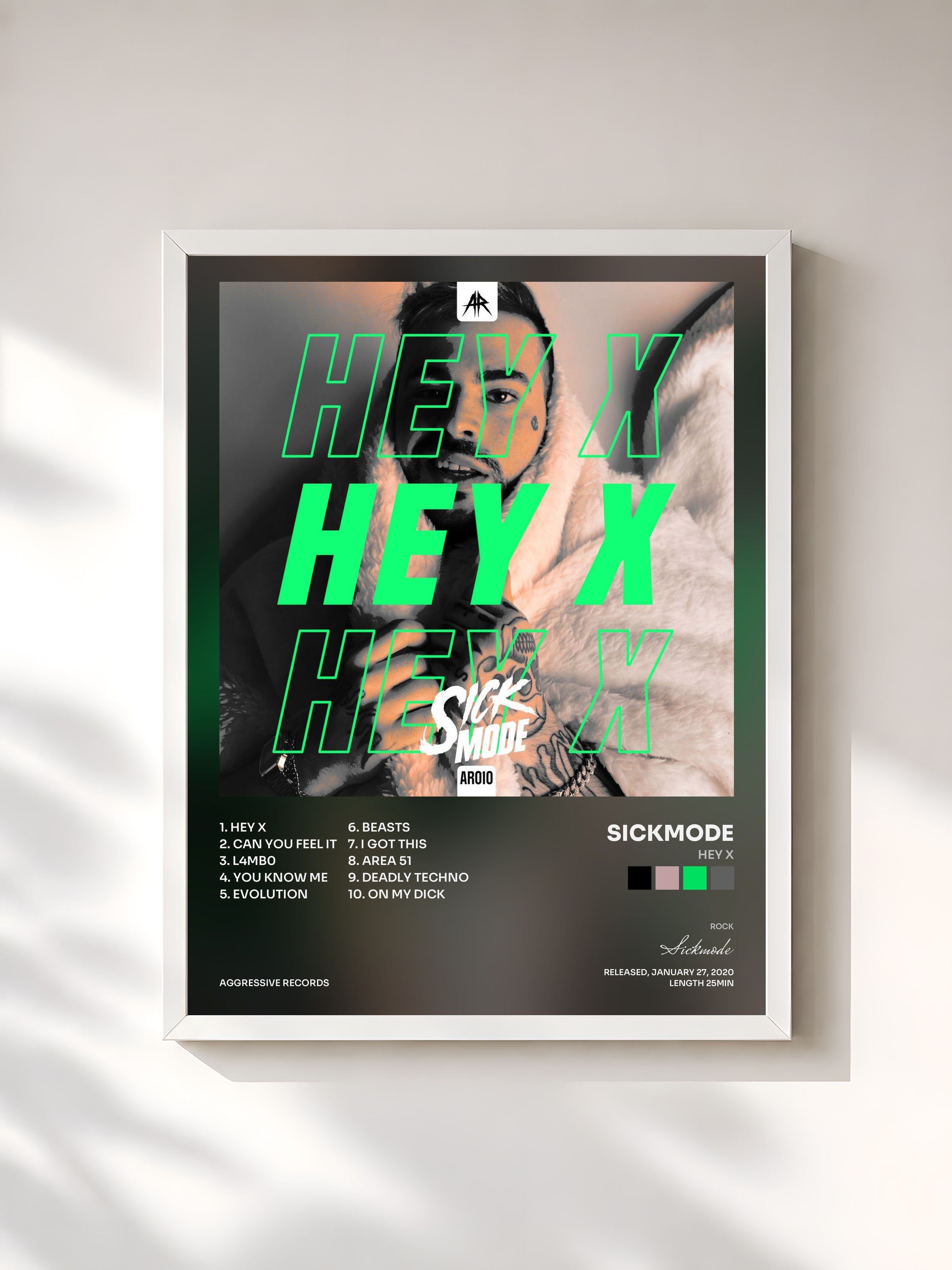#blanc Tableau de l'album Hey x de Sickmode, cadre blanc, imprimé et encadré en France