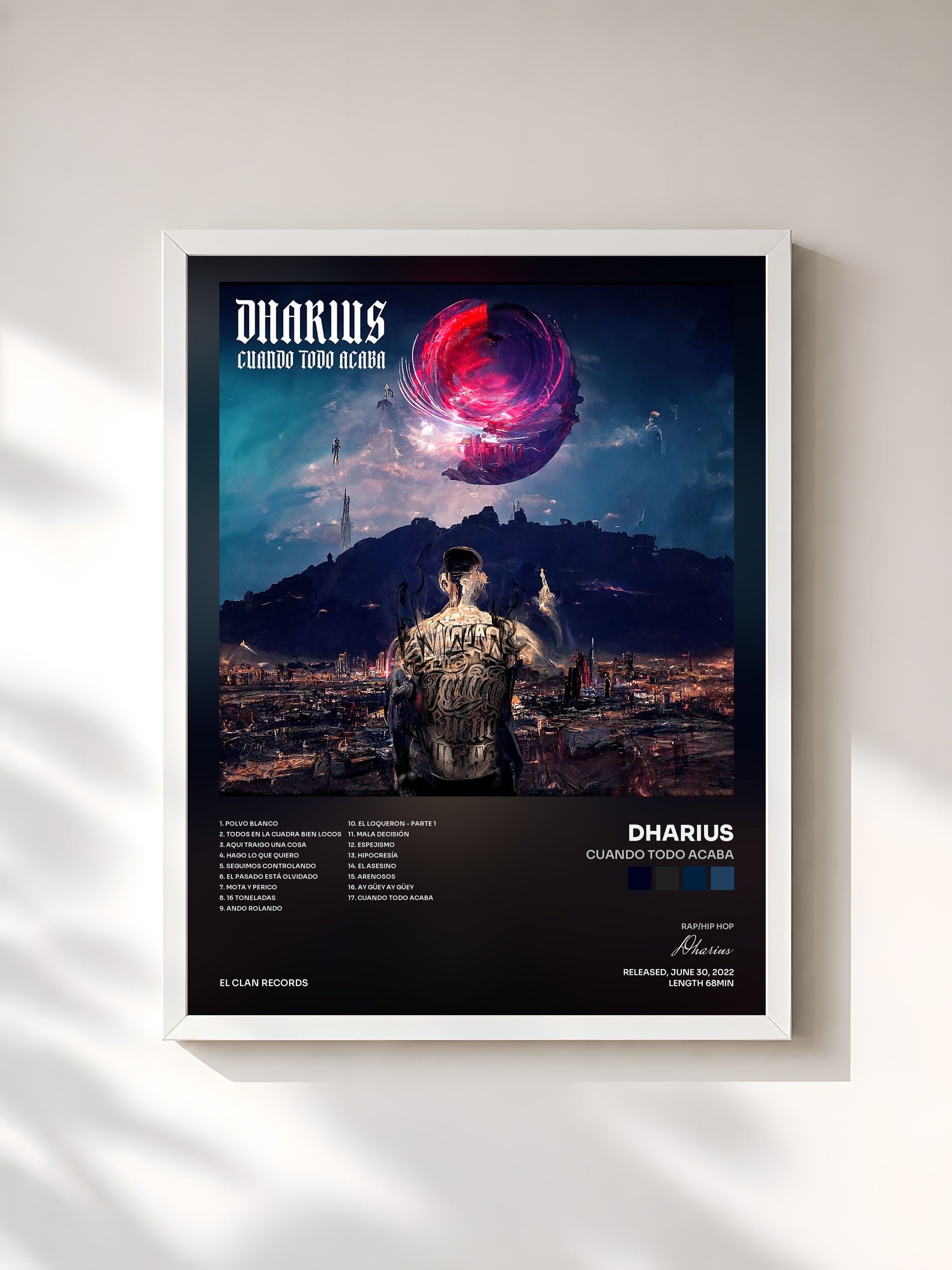 #blanc Tableau de l'album Cuando Todo Acaba de Dharius, cadre blanc, imprimé et encadré en France