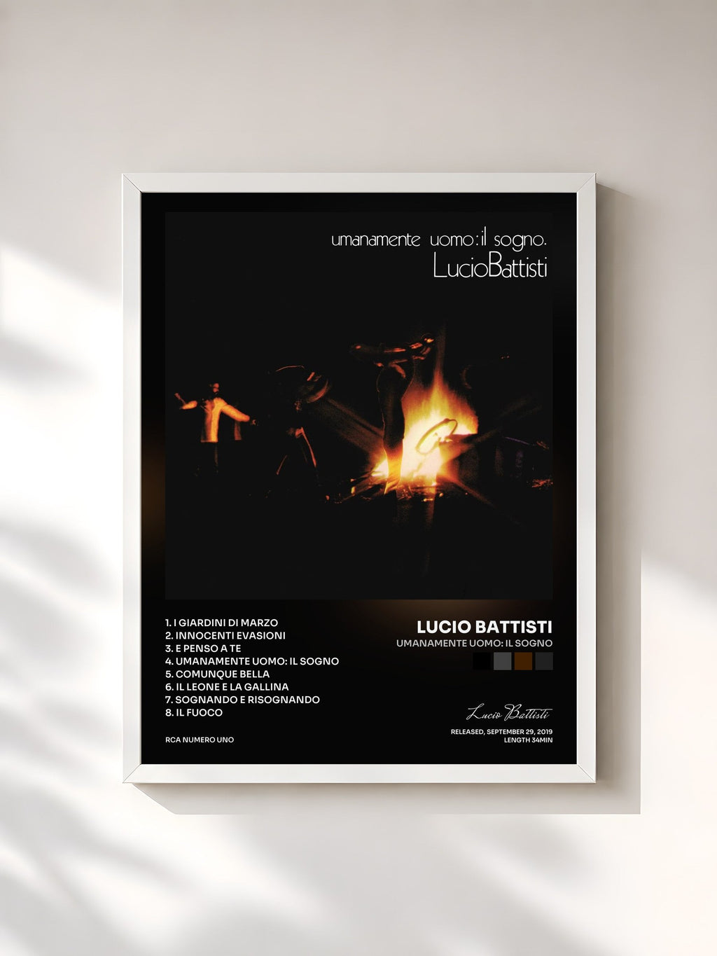 #blanc Tableau de l'album Umanamente uomo: il sogno de Lucio Battisti, cadre blanc, imprimé et encadré en France