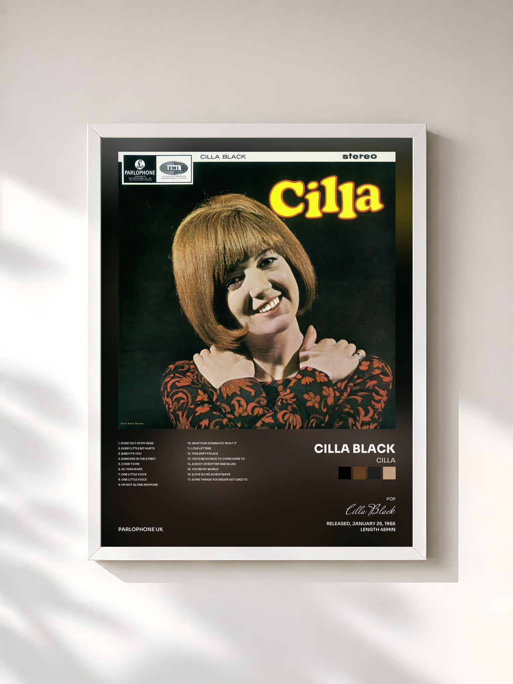 #blanc Tableau de l'album Cilla de Cilla Black, cadre blanc, imprimé et encadré en France