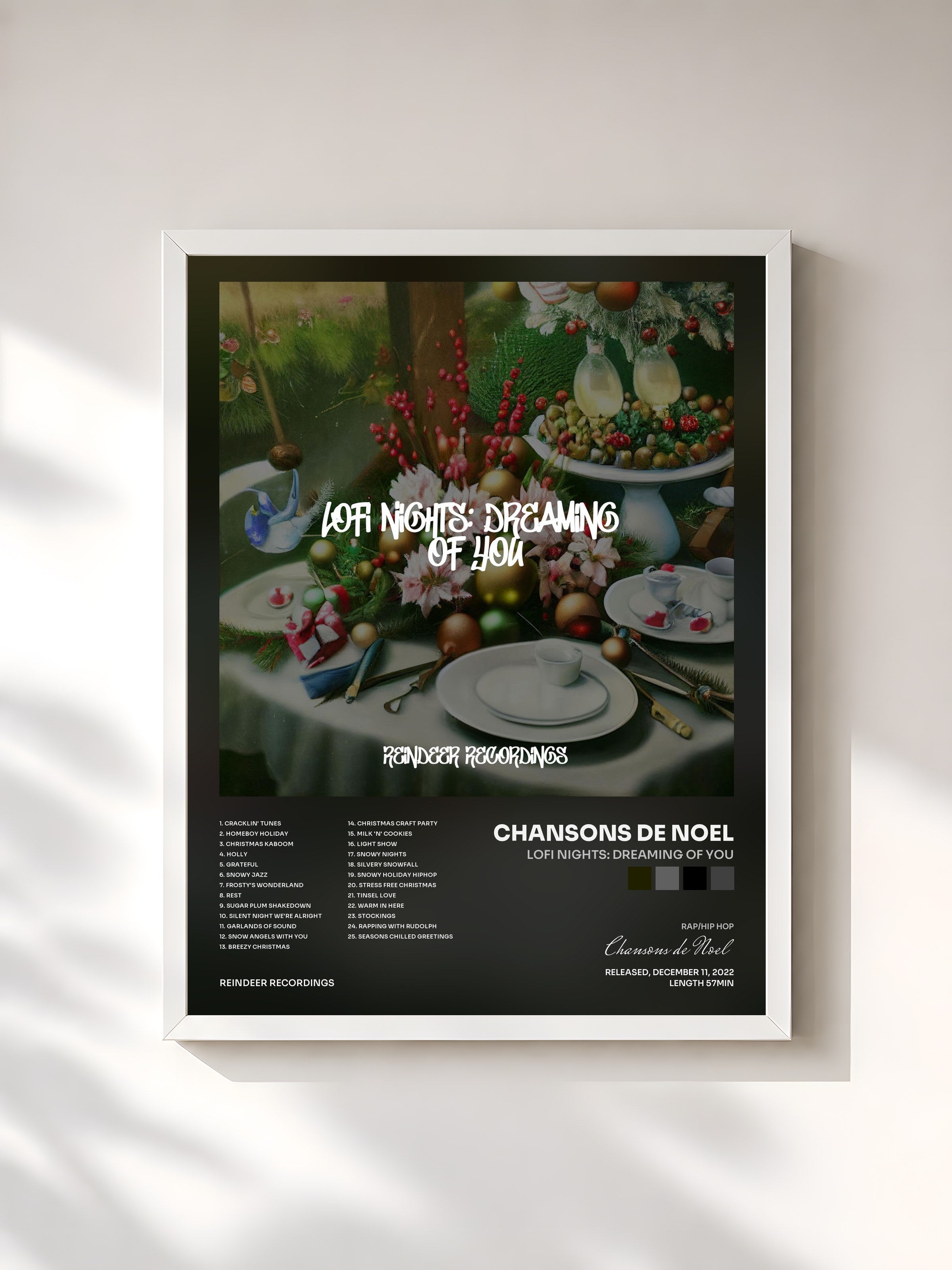 #blanc Tableau de l'album Lofi Nights: Dreaming of You de Chansons de Noel, cadre blanc, imprimé et encadré en France
