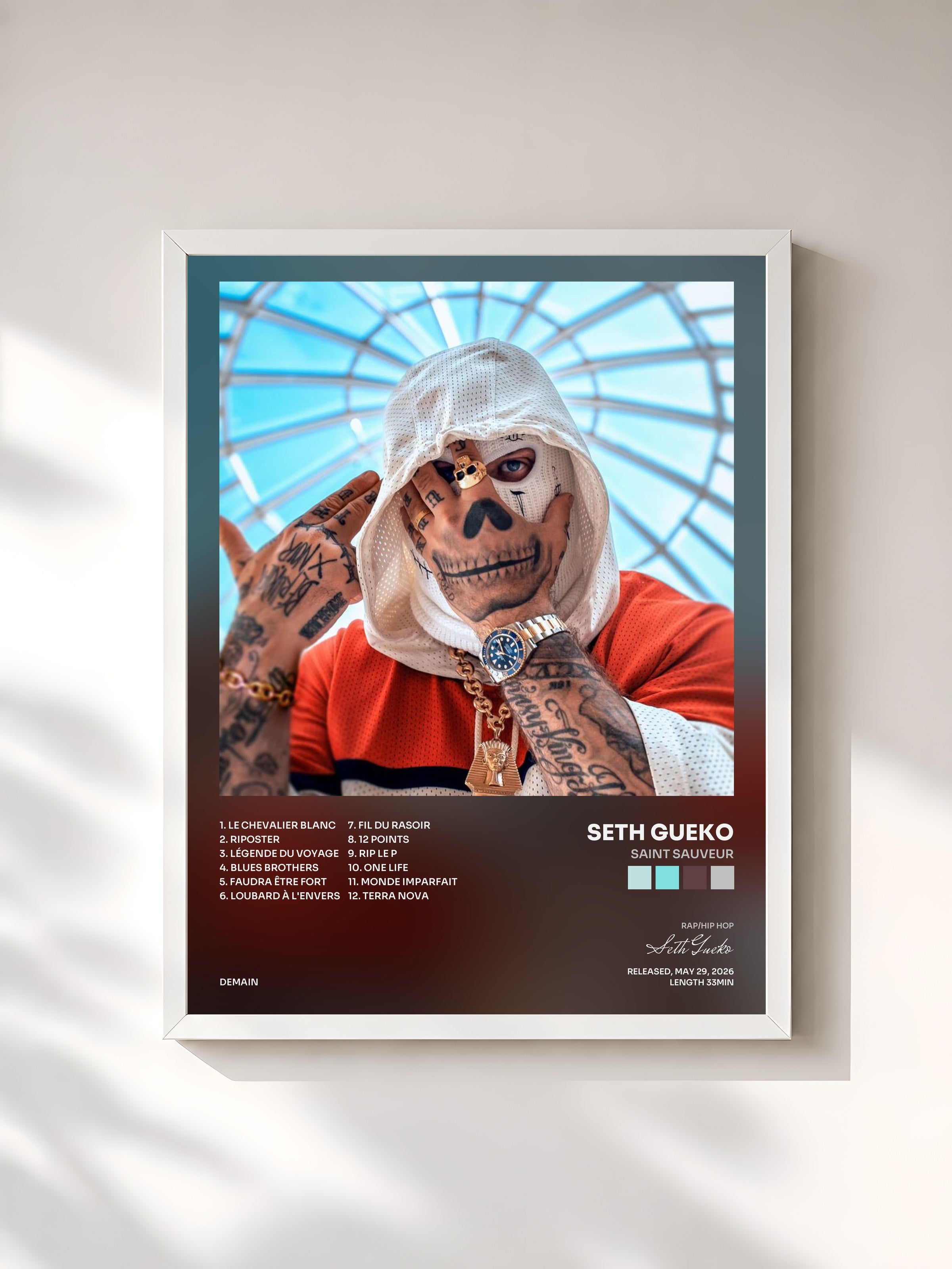 #blanc Tableau de l'album Saint Sauveur de Seth Gueko, cadre blanc, imprimé et encadré en France